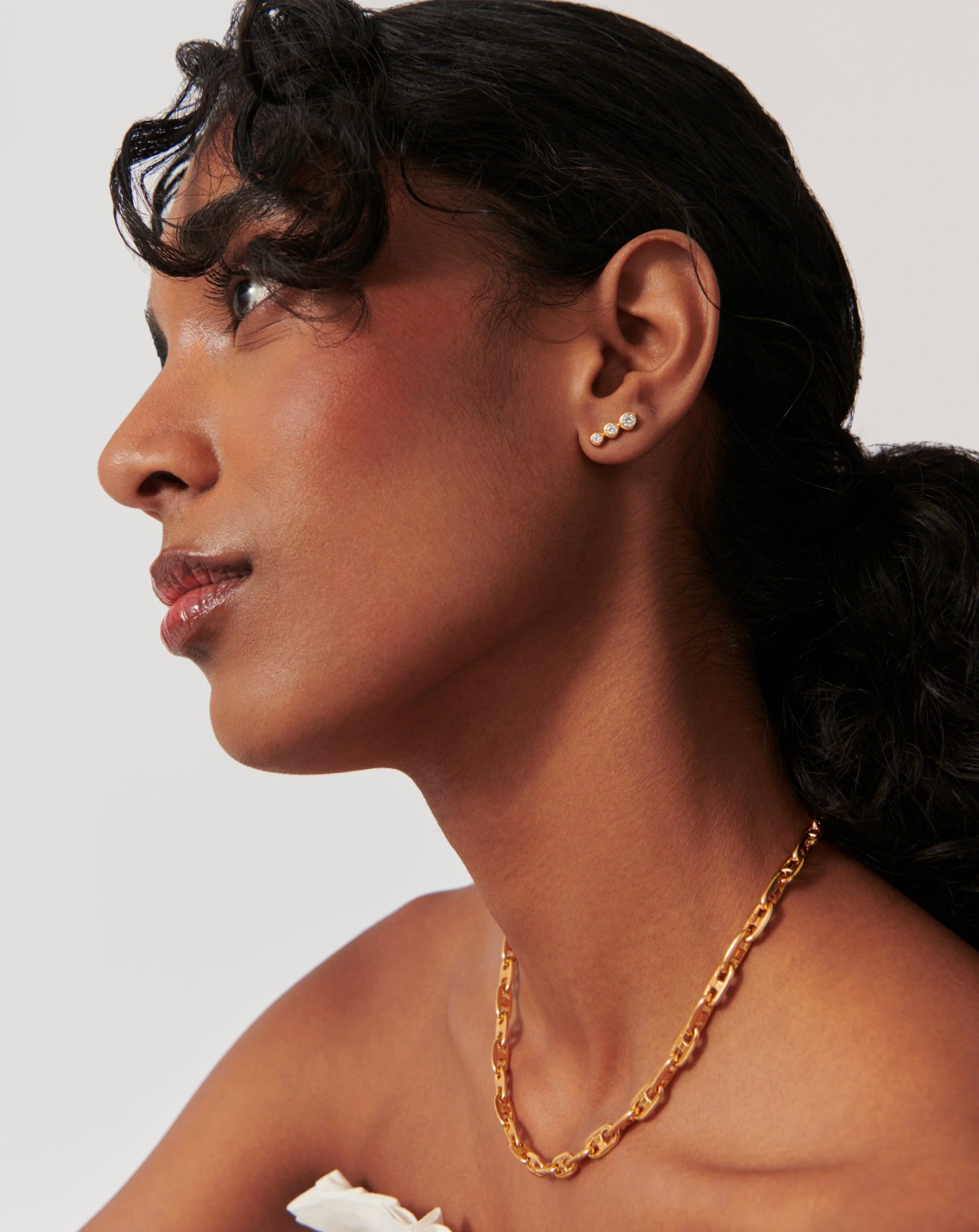 Triple Stone Stud Earrings | 18k Gold Vermeil/Cubic Zirconia - Image 2