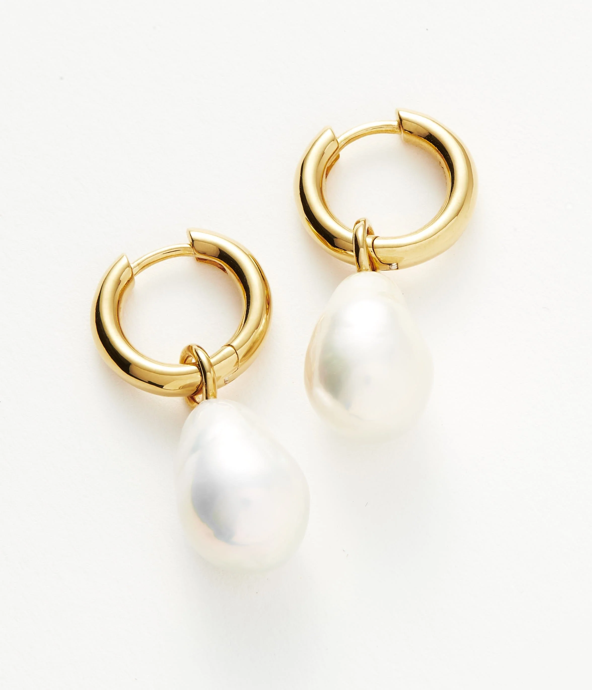 Baroque Pearl Drop Tunnel Mini Hoop Earrings | 18k Gold Vermeil/Pearl - Image 4