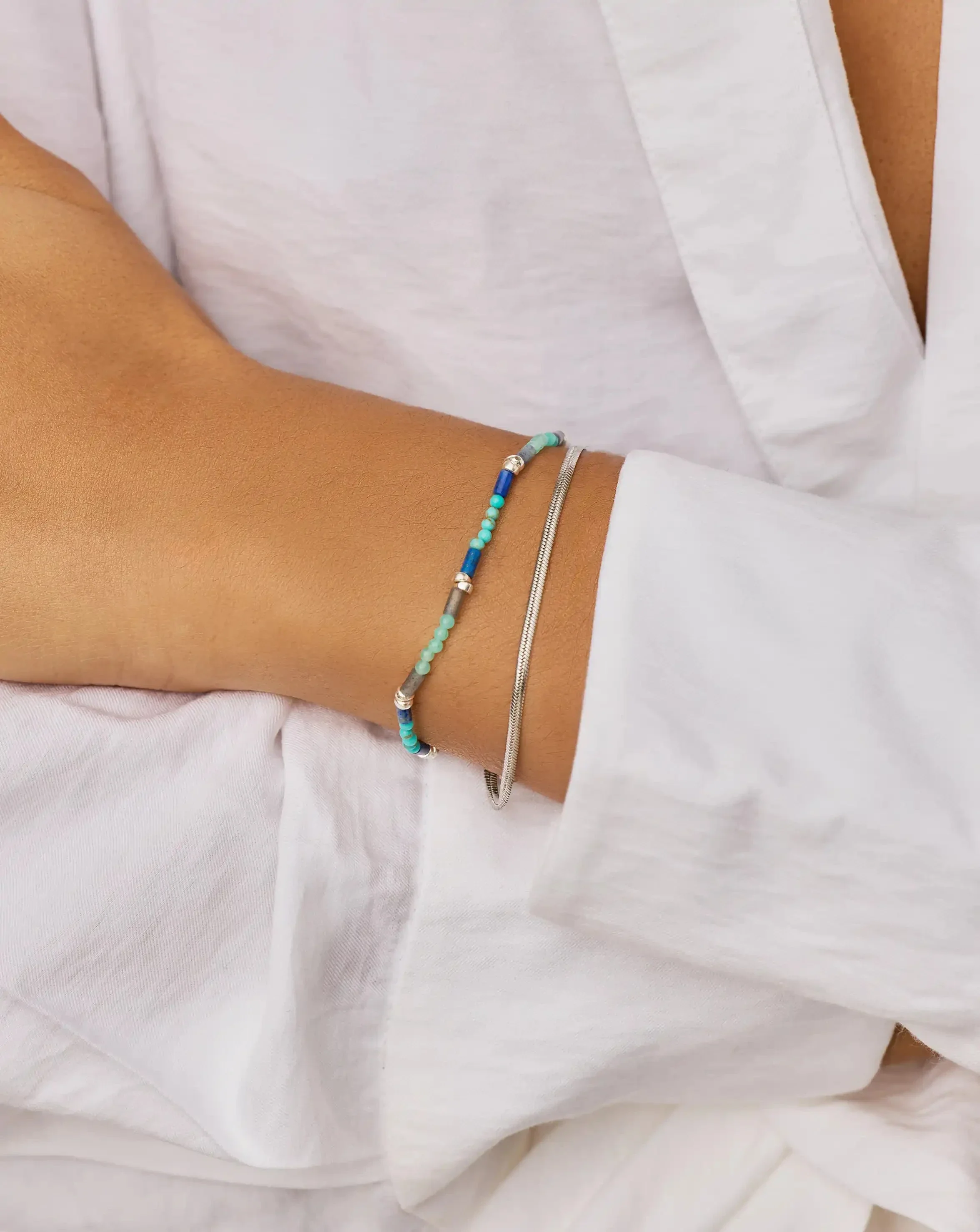 Beaded Gemstone Bracelet | Silver Plated/Lagoon Blue - Image 2
