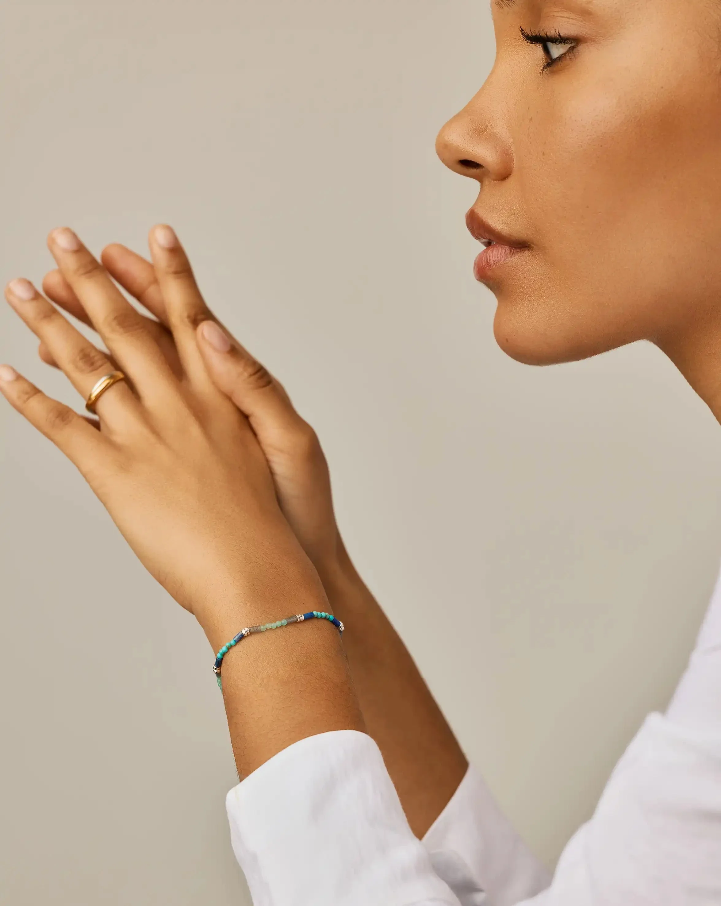 Beaded Gemstone Bracelet | Silver Plated/Lagoon Blue - Image 3