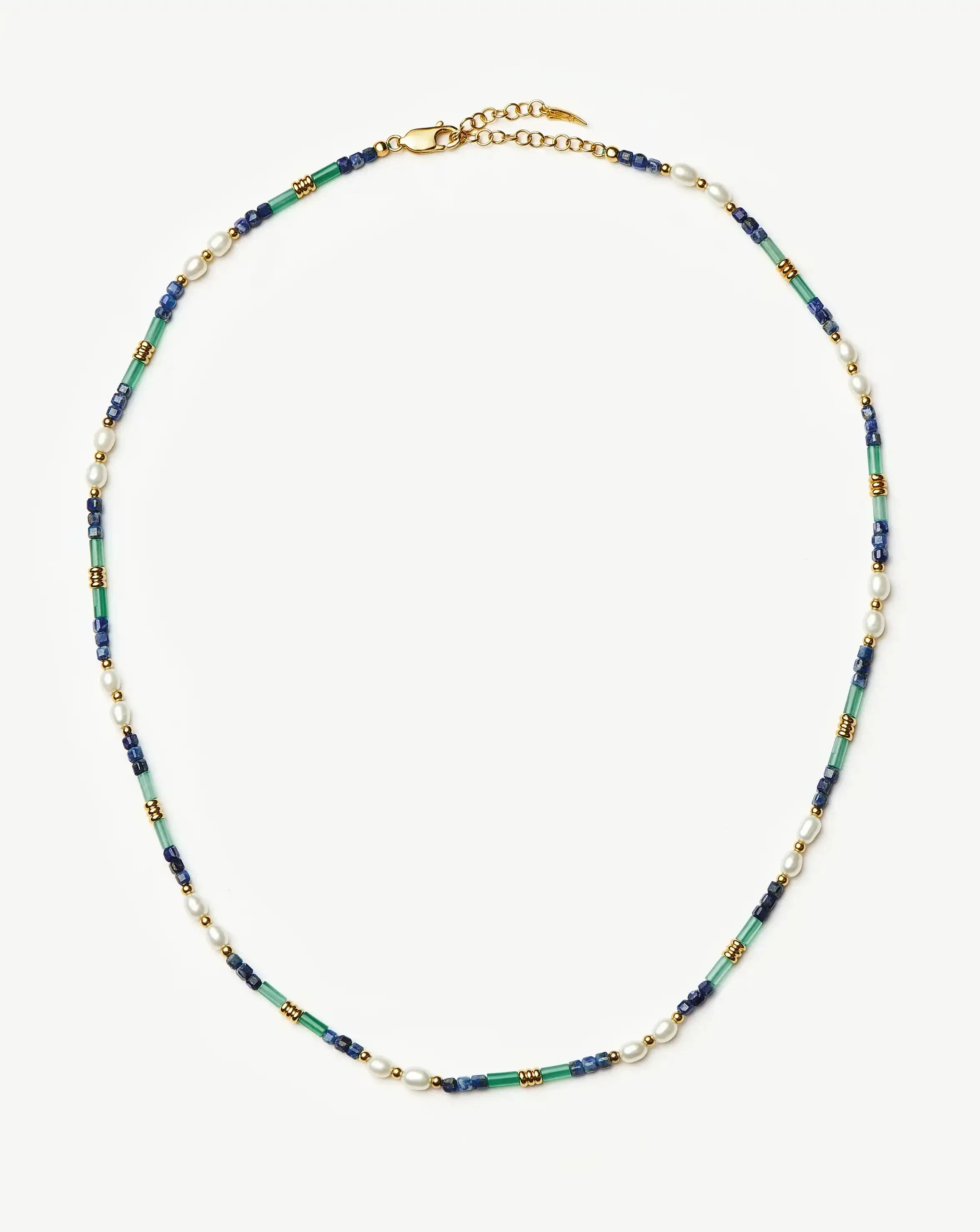 Beaded Gemstone & Pearl Short Necklace | 18k Gold Plated/Lagoon Blue
