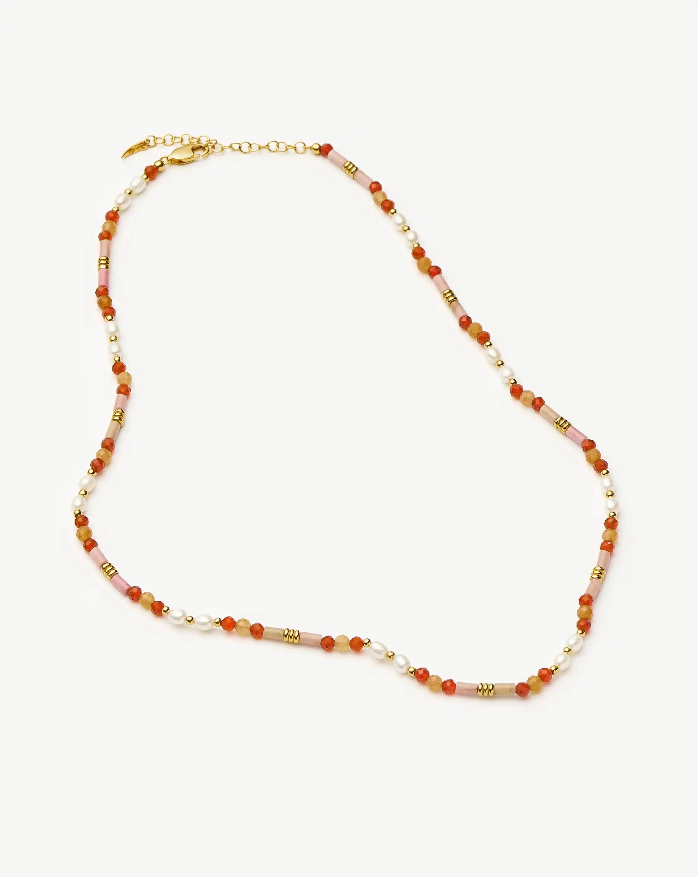 Beaded Gemstone & Pearl Short Necklace | 18k Gold Plated/Paloma Pink - Image 5
