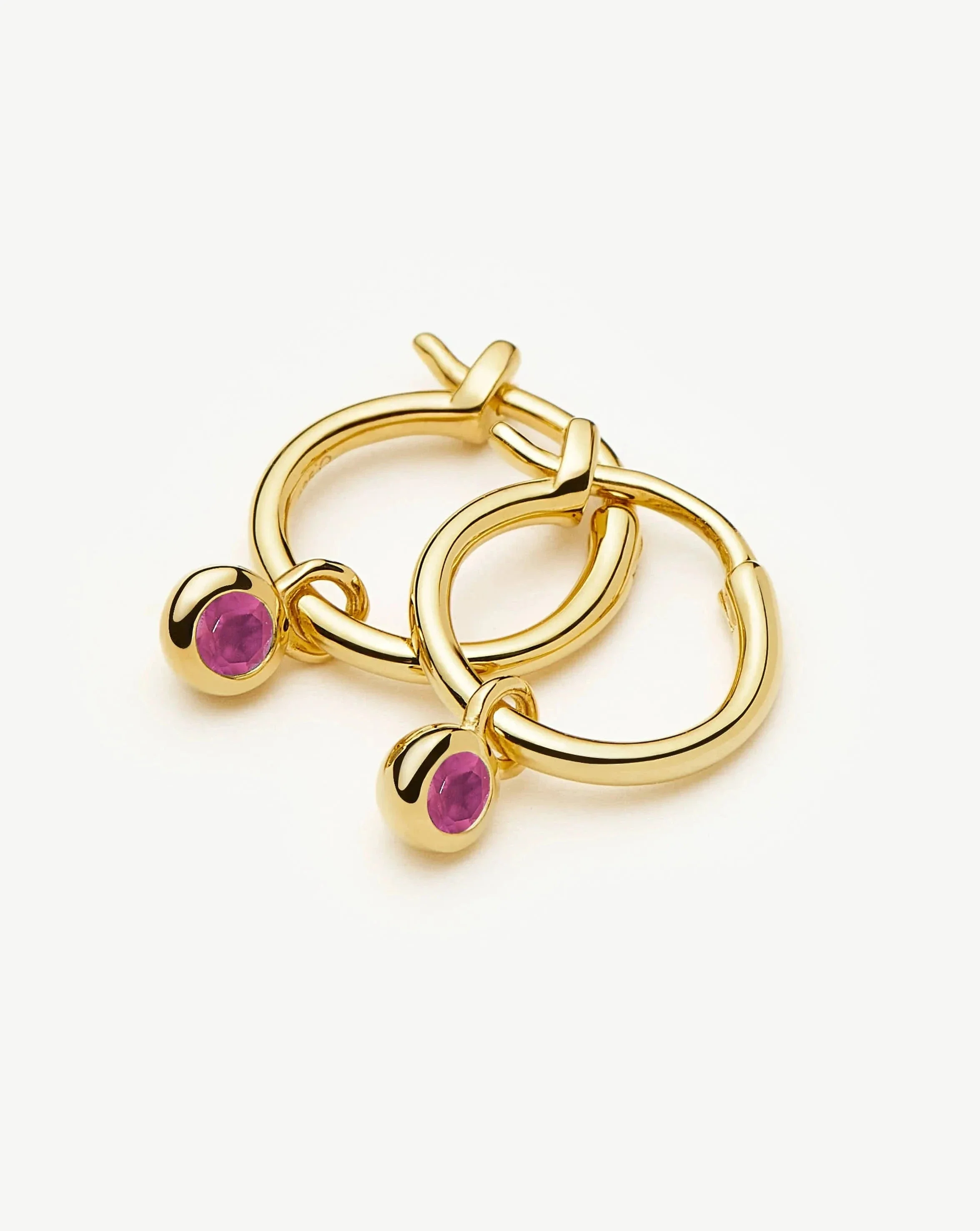 Birthstone Mini Charm Hoop Earrings | 18k Gold Vermeil