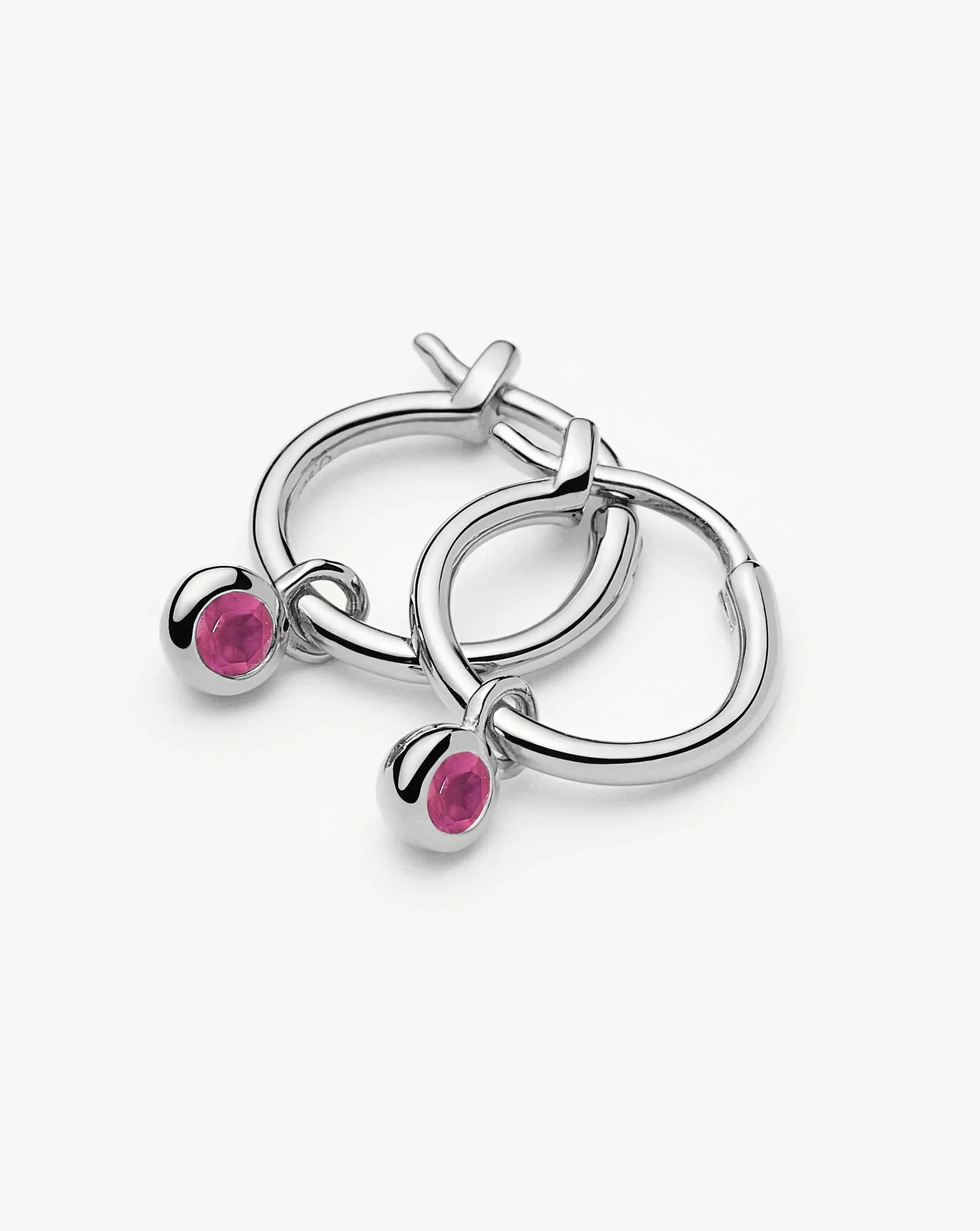 Birthstone Mini Charm Hoop Earrings | Sterling Silver