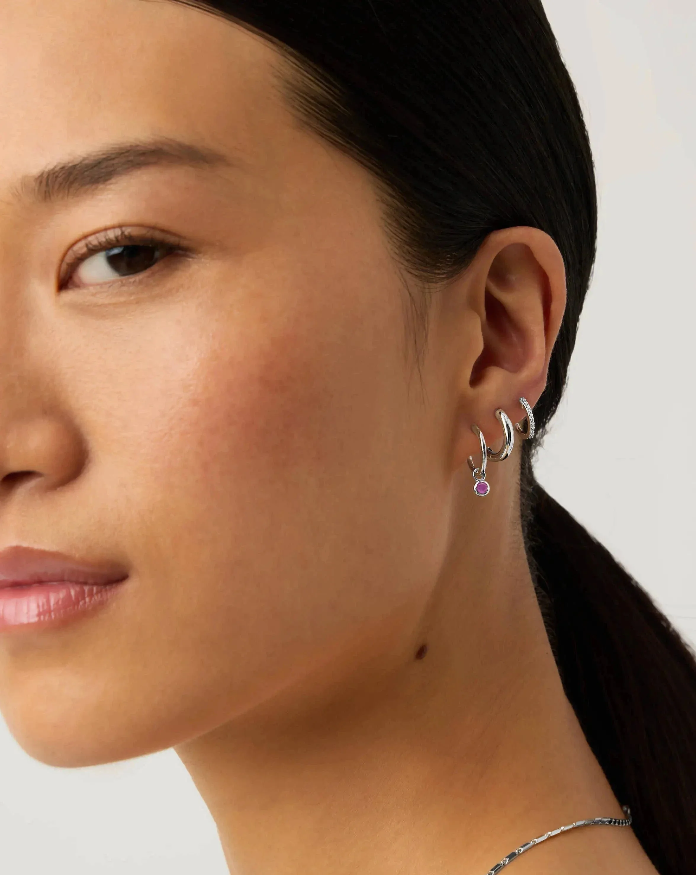 Birthstone Mini Charm Hoop Earrings | Sterling Silver - Image 3