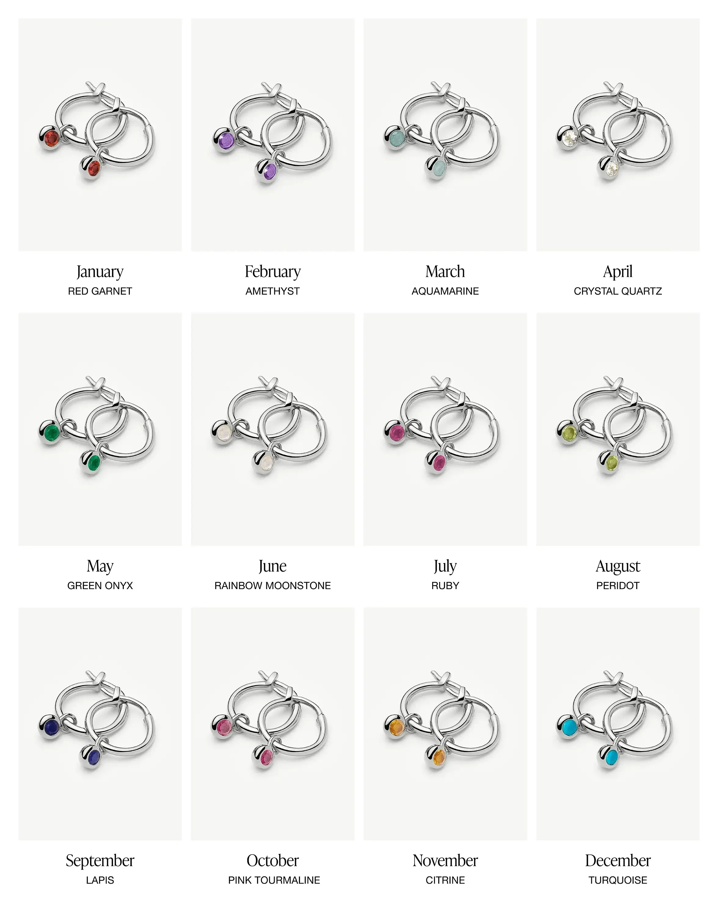 Birthstone Mini Charm Hoop Earrings | Sterling Silver - Image 4