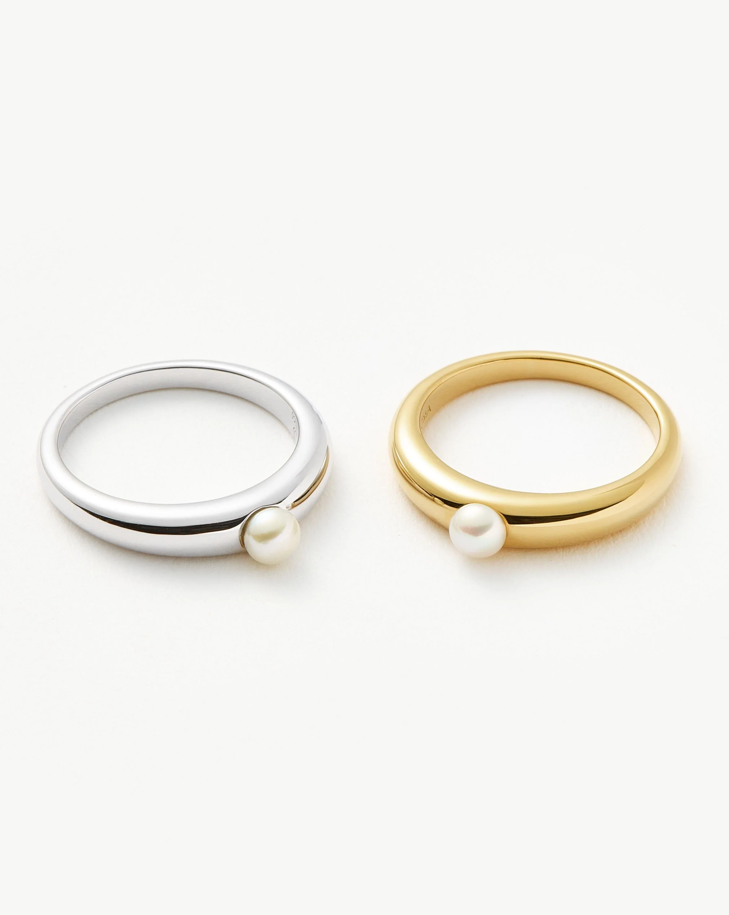 Button Pearl Classic Stacking Ring | Sterling Silver/Pearl - Image 4