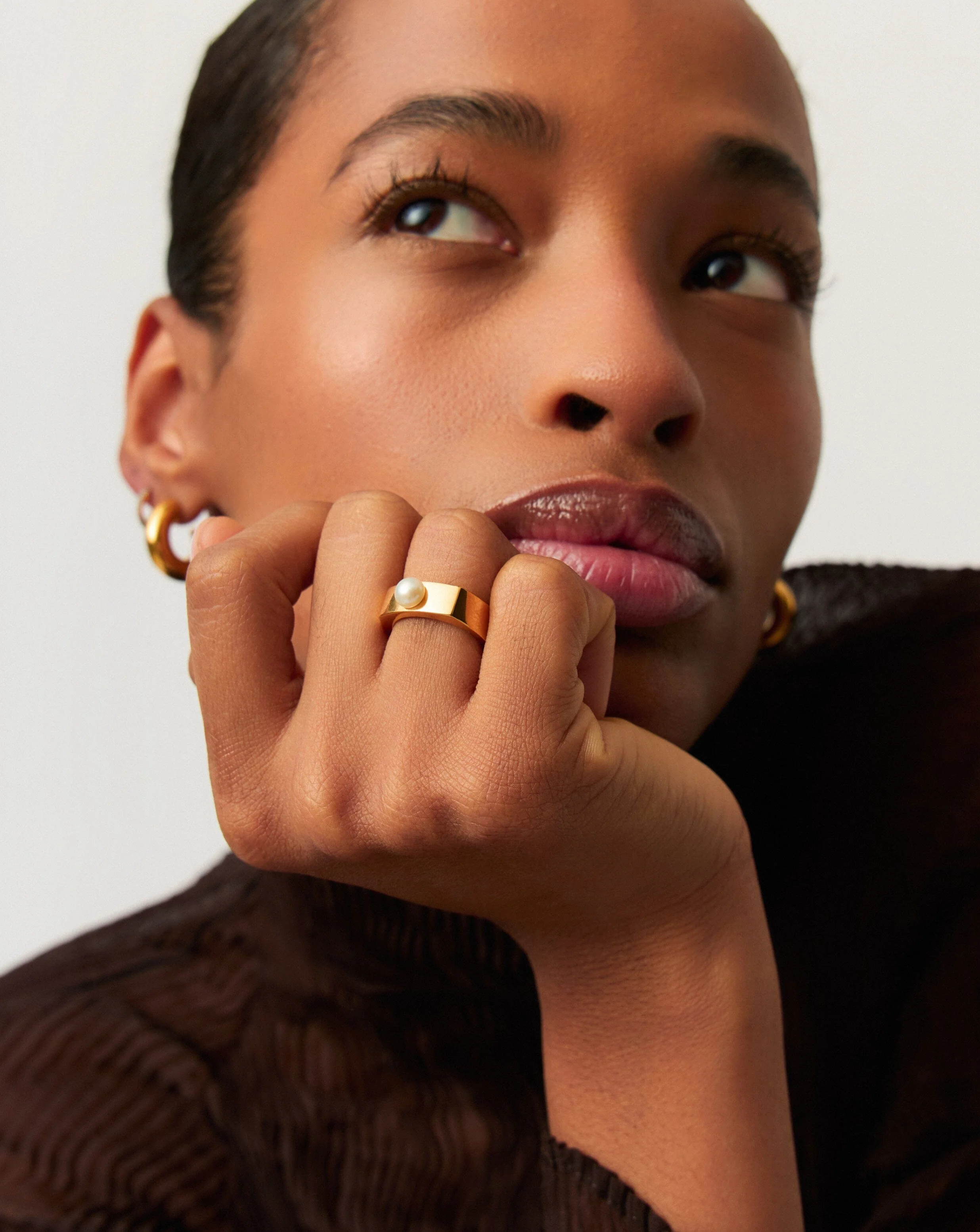 Button Pearl Square Chunky Ring | 18k Gold Plated Vermeil/Pearl - Image 6