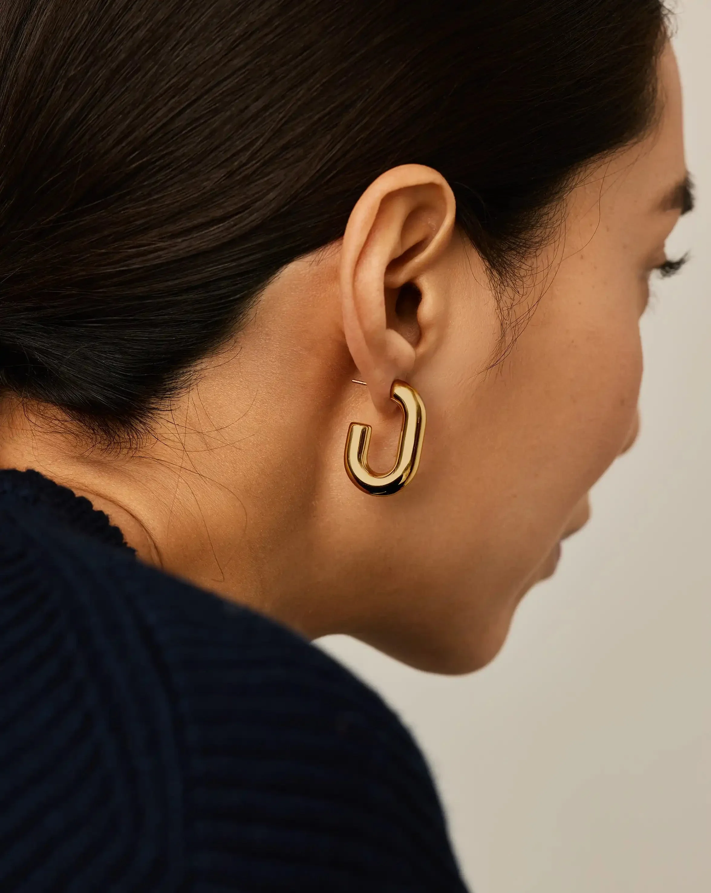 Chubby Oval Medium Hoop Earrings | 18k Gold Plated - Image 6