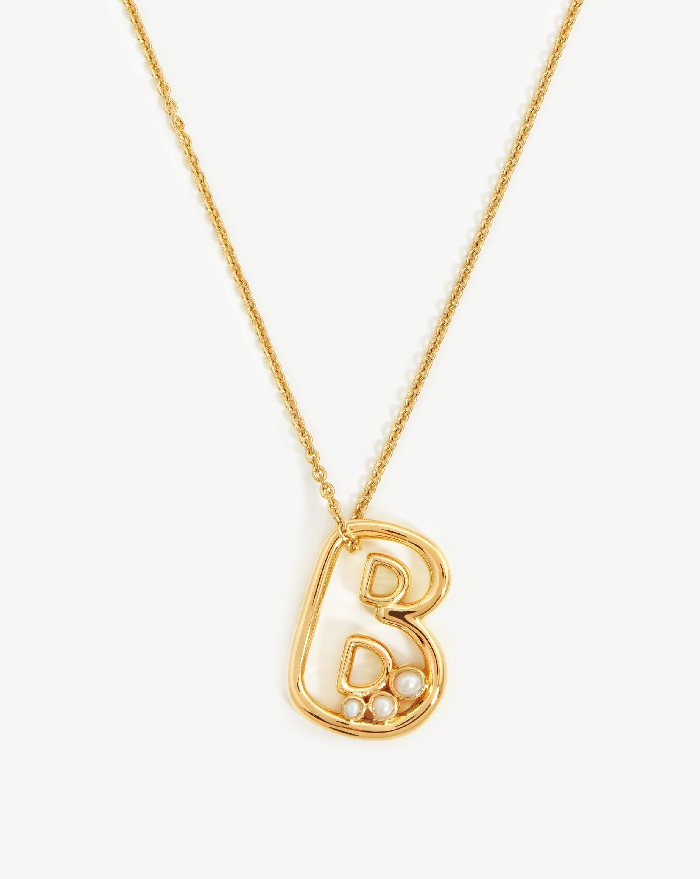 Chubby Pearl Initial Pendant Necklace - Initial B | 18k Gold Vermeil/Pearl