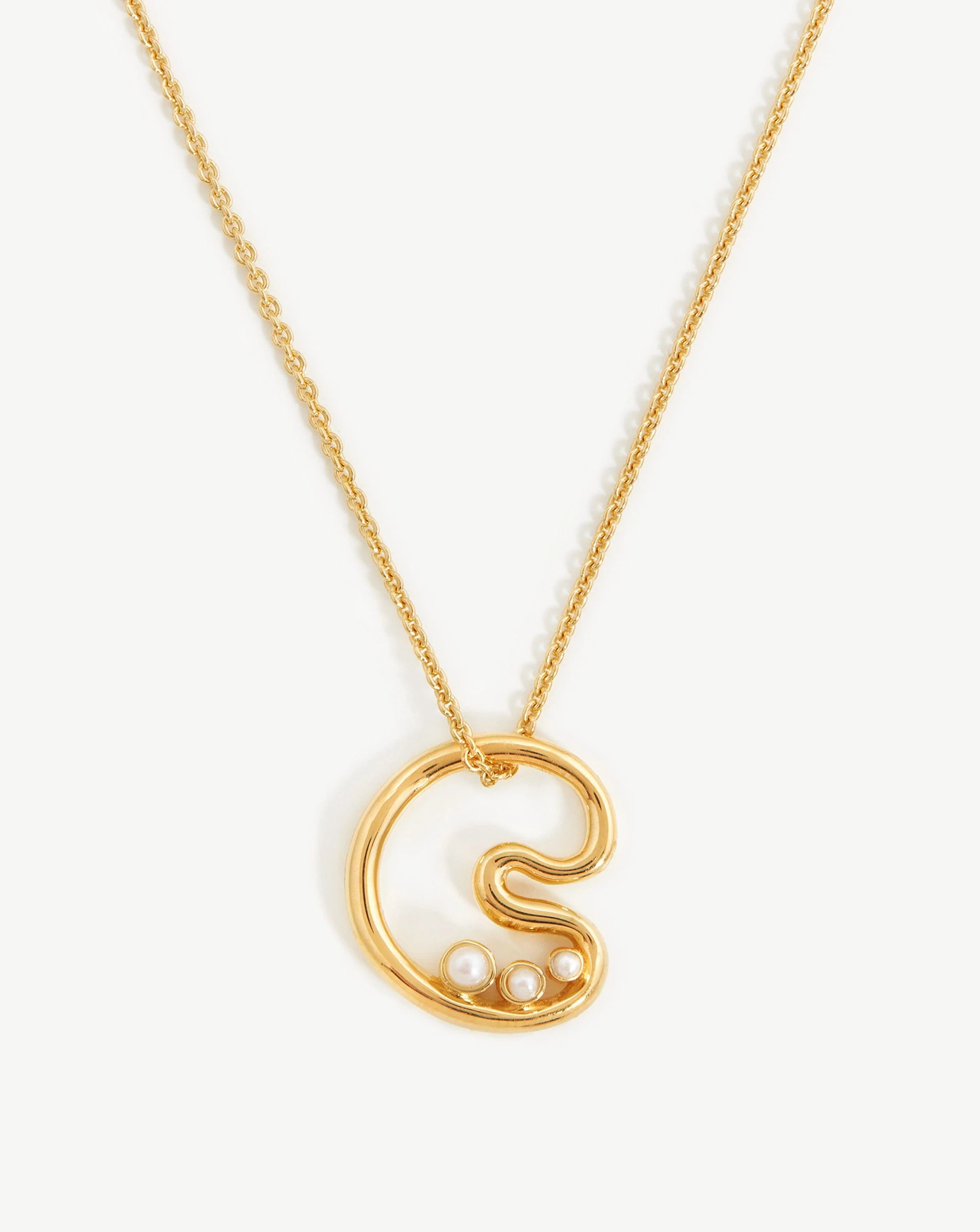 Chubby Pearl Initial Pendant Necklace - Initial C | 18k Gold Vermeil/Pearl