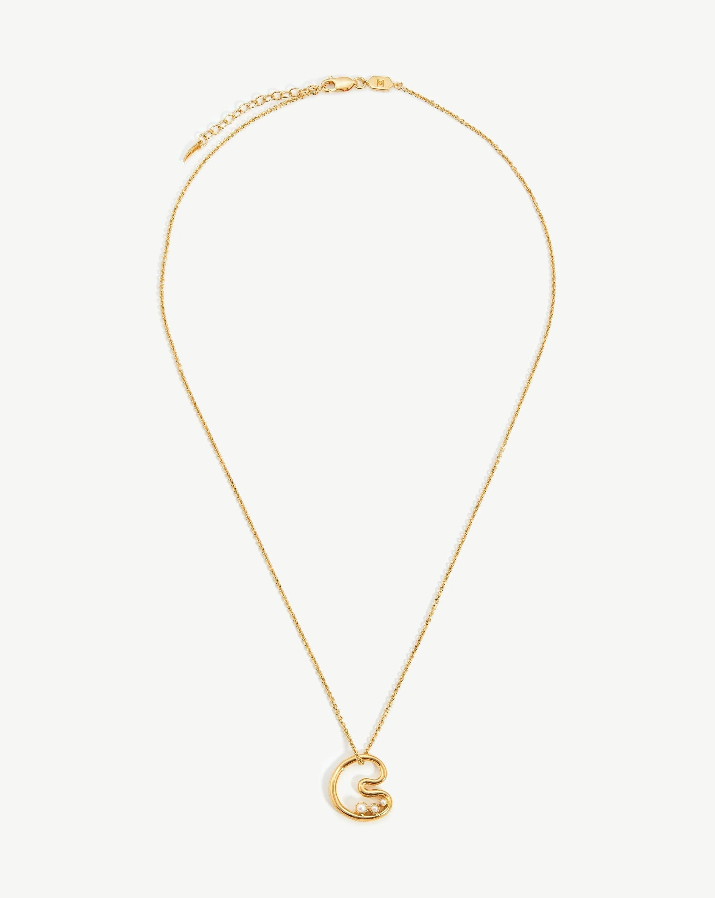 Chubby Pearl Initial Pendant Necklace - Initial C | 18k Gold Vermeil/Pearl - Image 4