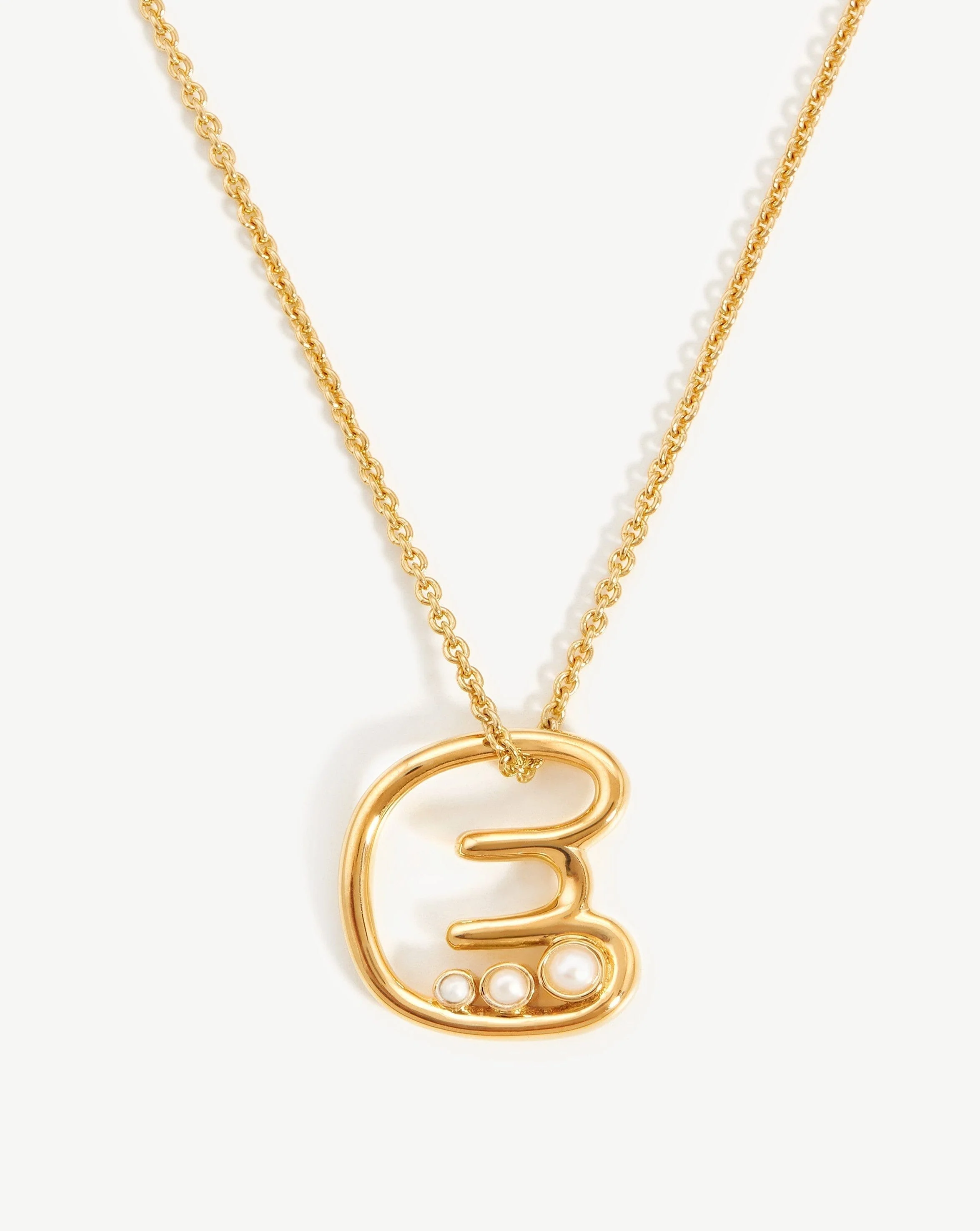 Chubby Pearl Initial Pendant Necklace - Initial E | 18k Gold Vermeil/Pearl