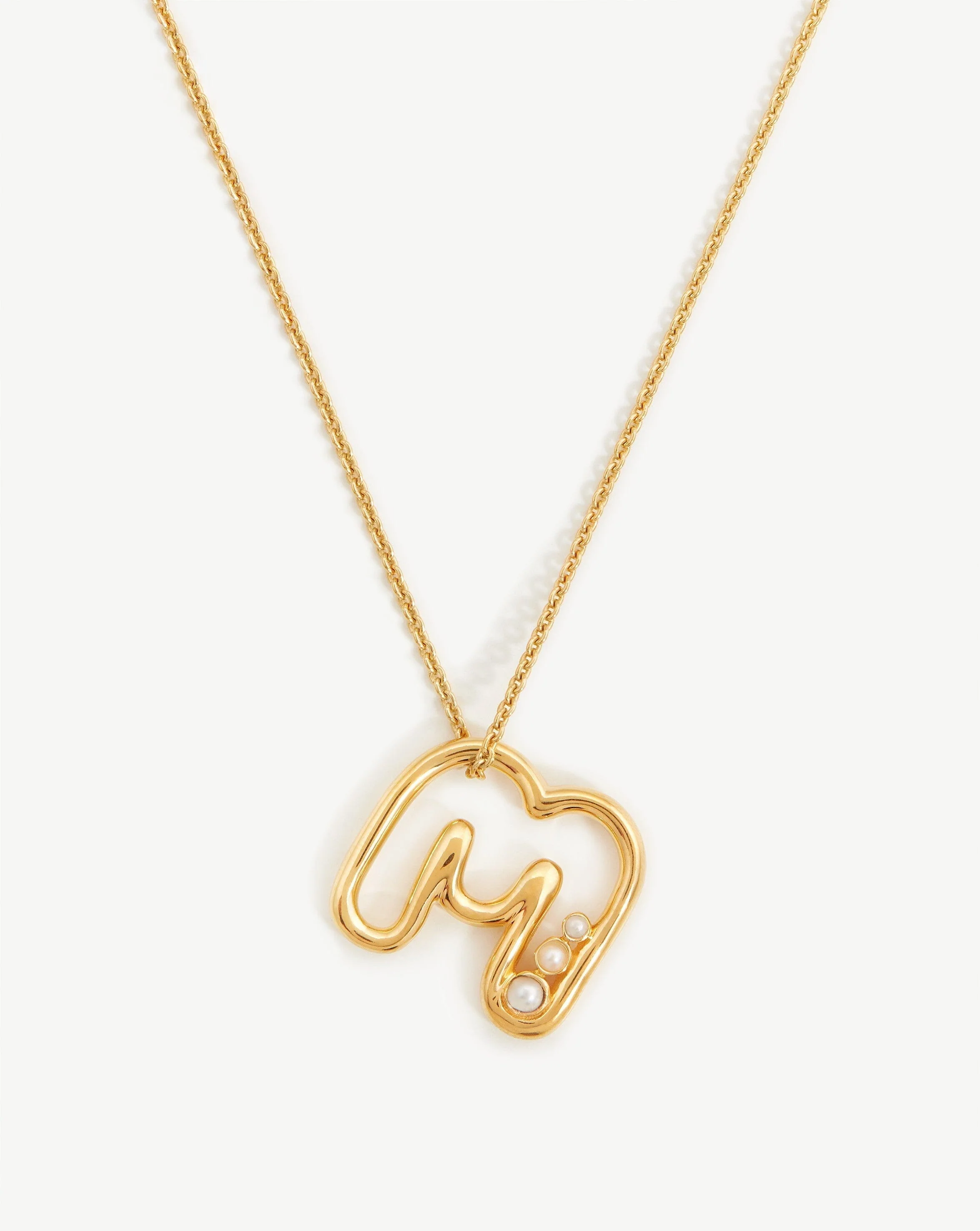 Chubby Pearl Initial Pendant Necklace - Initial M | 18k Gold Vermeil/Pearl
