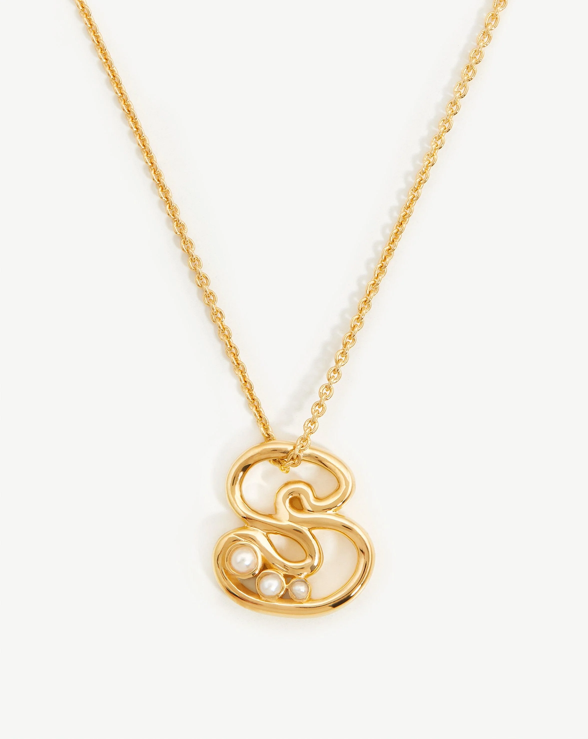 Chubby Pearl Initial Pendant Necklace - Initial S | 18k Gold Vermeil/Pearl