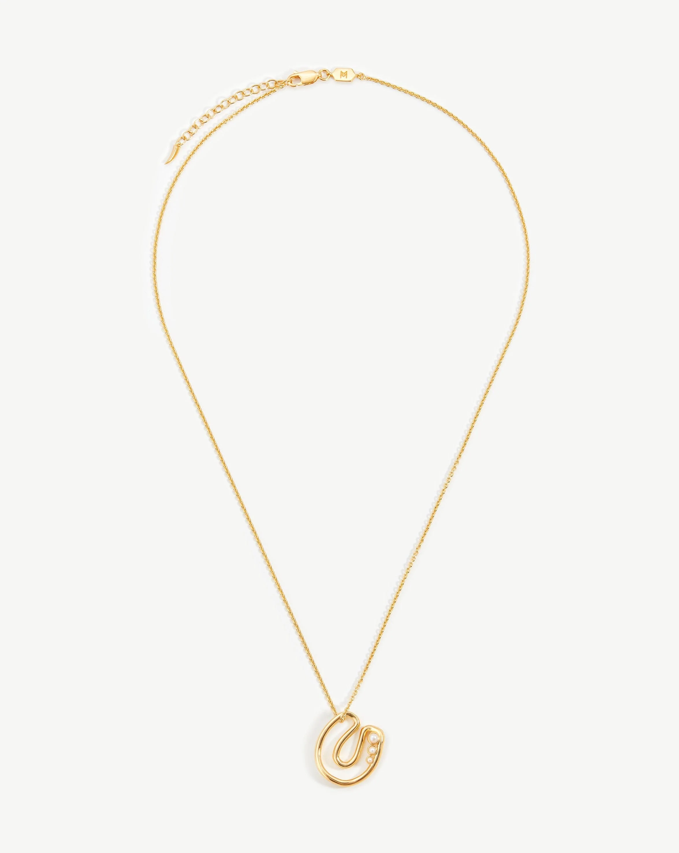 Chubby Pearl Initial Pendant Necklace - Initial U | 18k Gold Vermeil/Pearl - Image 2