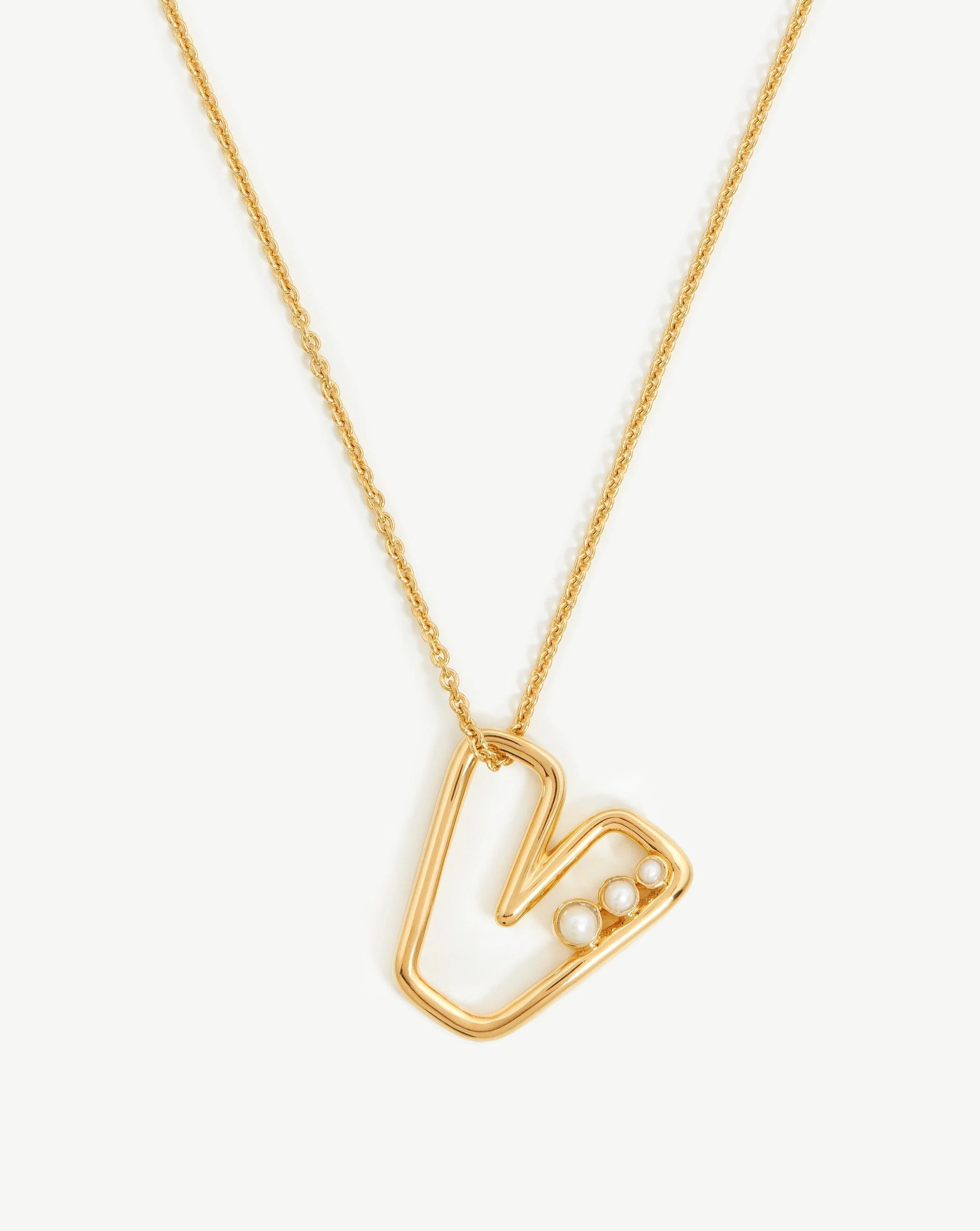 Chubby Pearl Initial Pendant Necklace - Initial V | 18k Gold Vermeil/Pearl