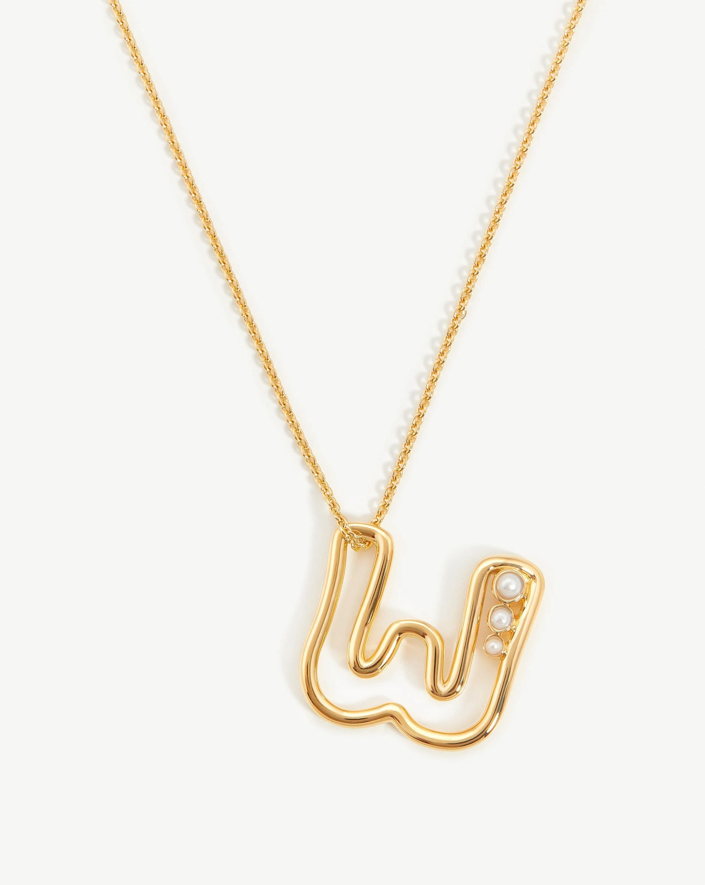 Chubby Pearl Initial Pendant Necklace - Initial W | 18k Gold Vermeil/Pearl
