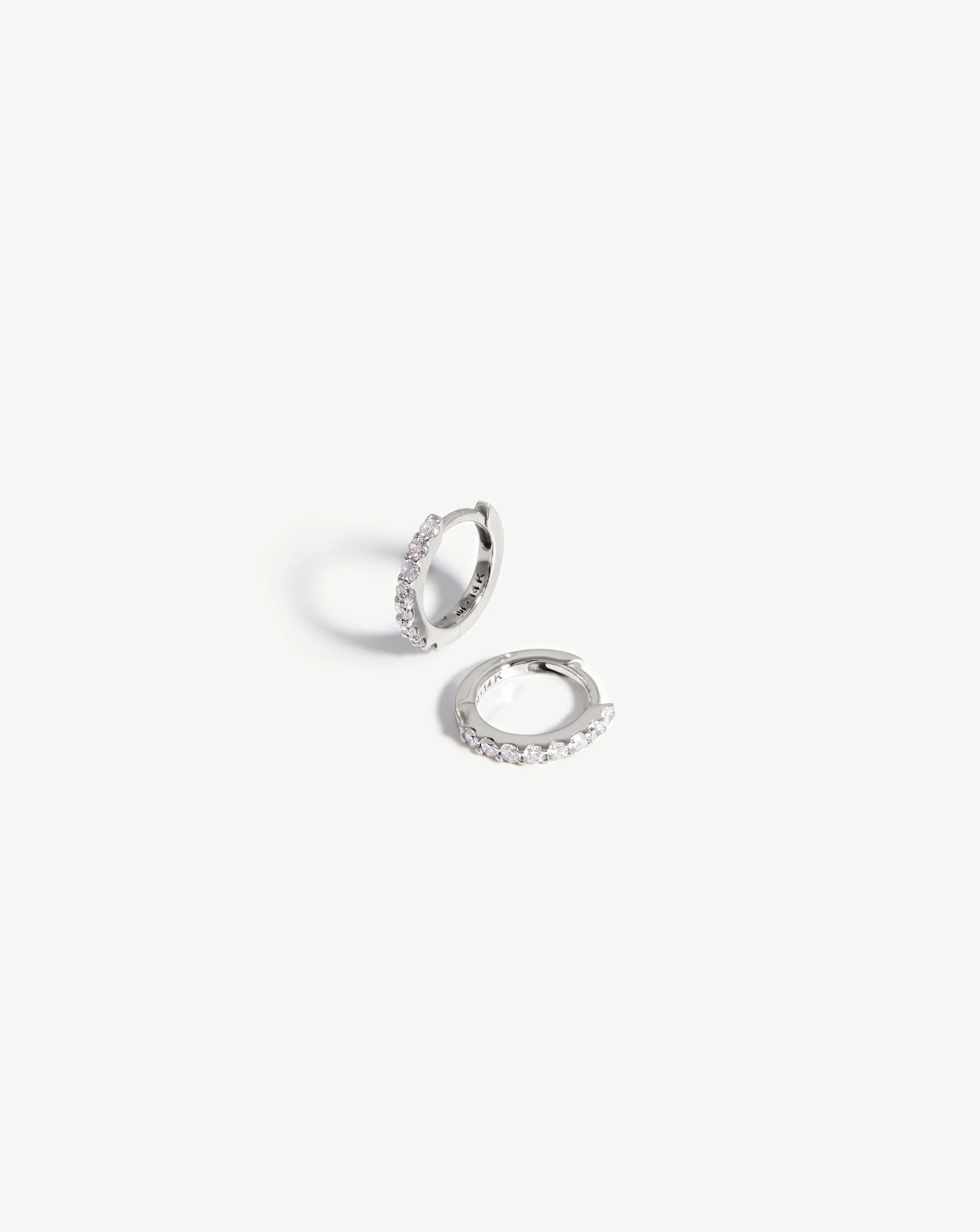 Solid Gold Classic Diamond Huggies | 14k White Gold/Diamond