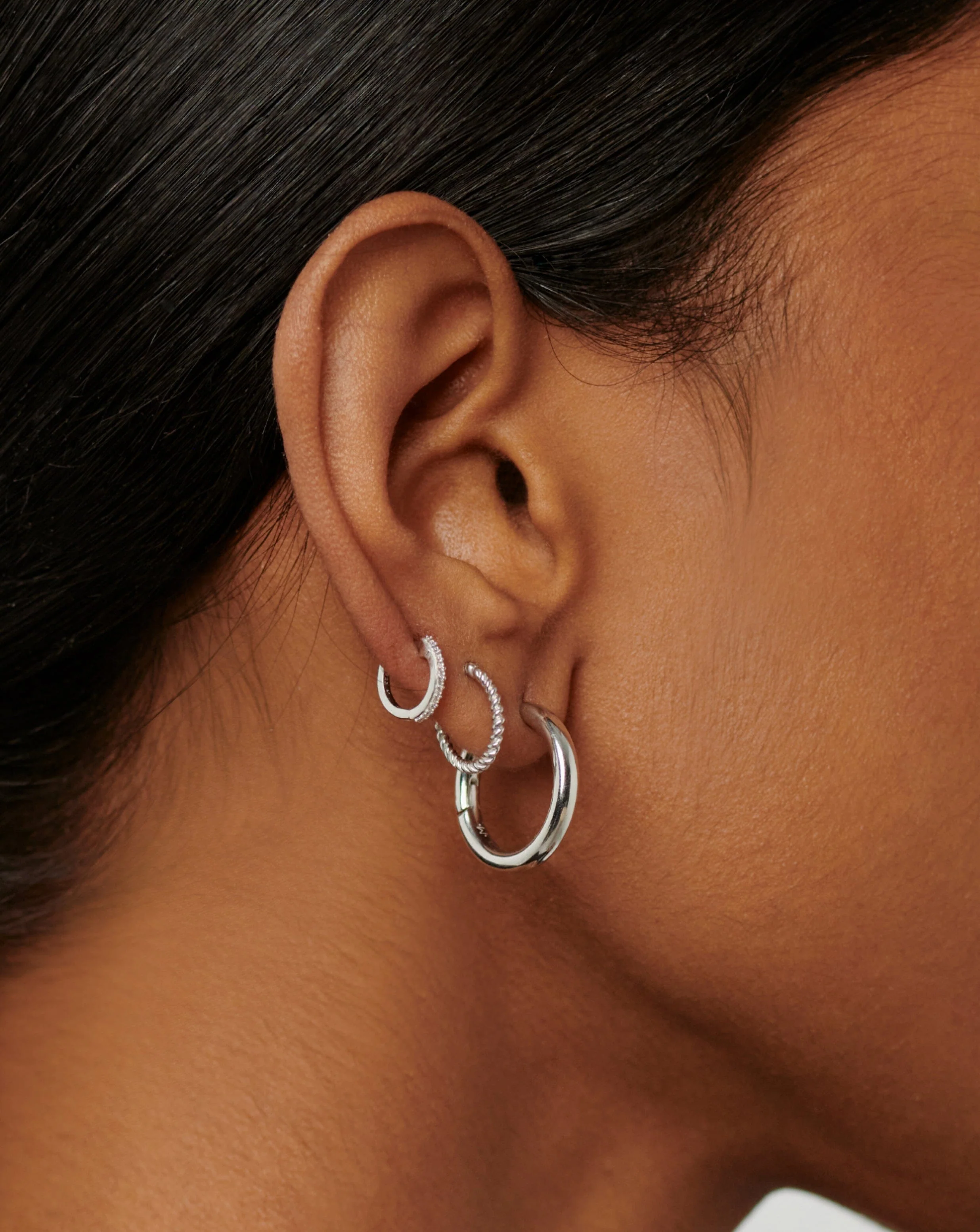Classic Tunnel Small Hoop Earrings | Silver Plated - Image 2