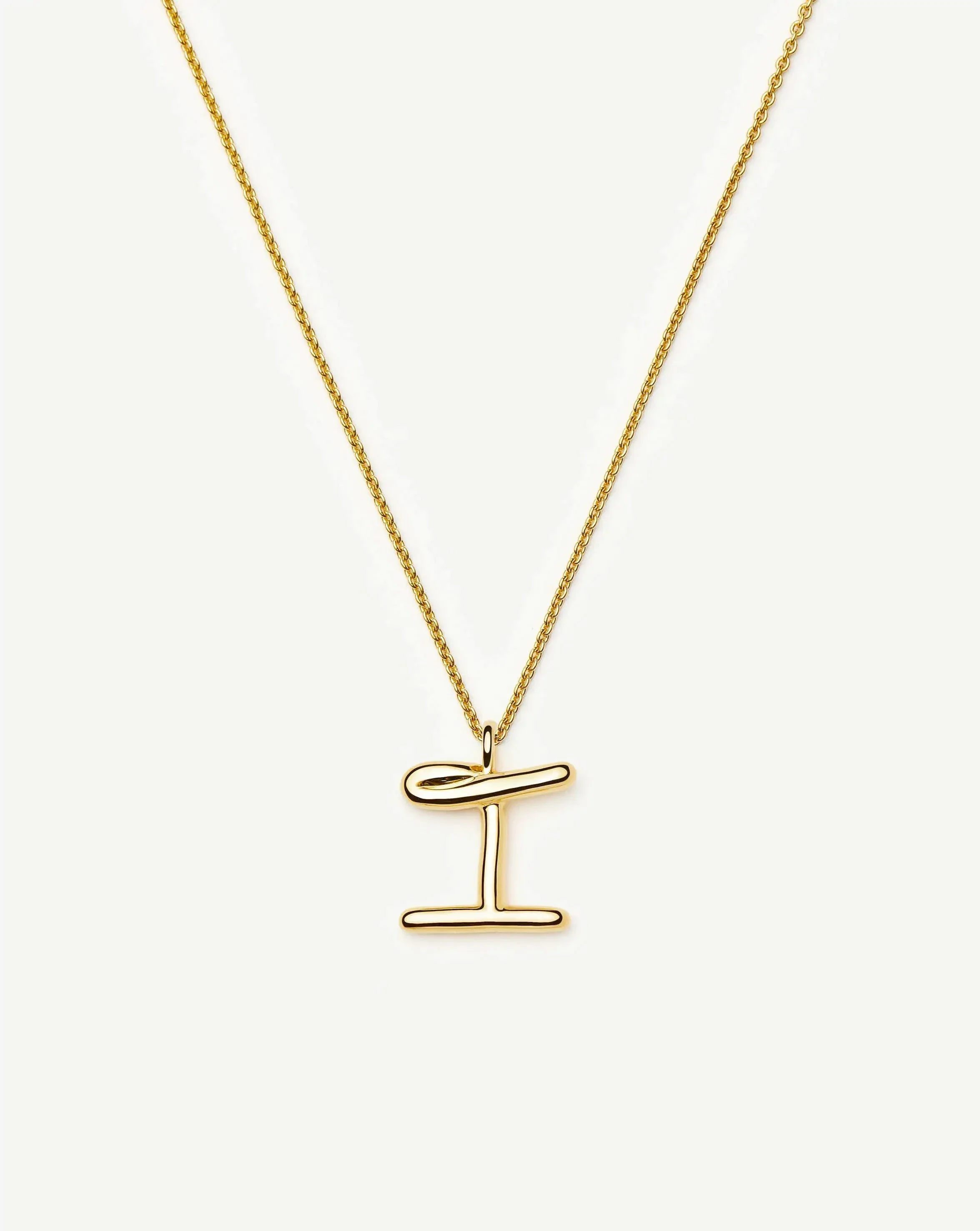 Curly Molten Initial Pendant Necklace - I | 18k Gold Vermeil