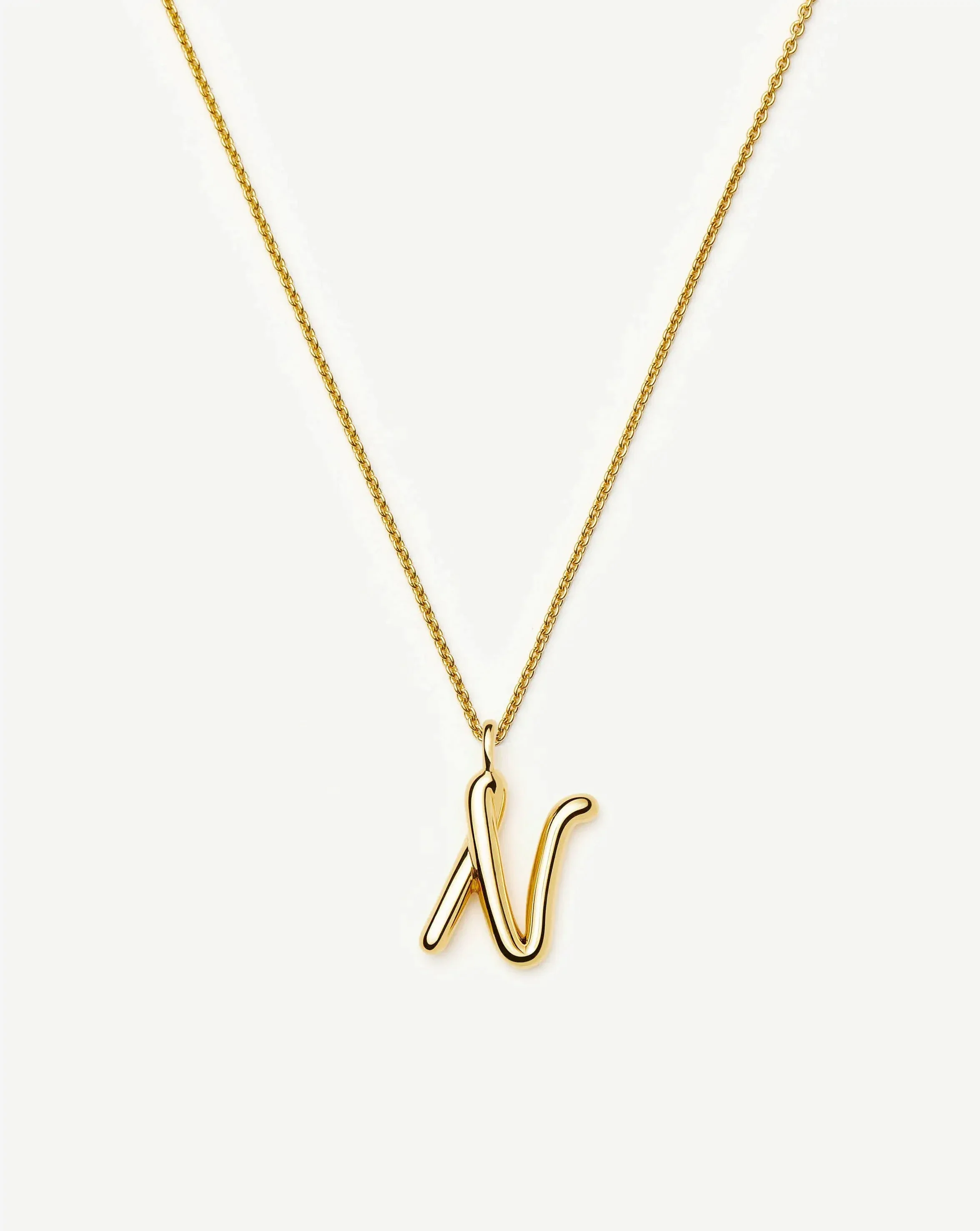 Curly Molten Initial Pendant Necklace - N | 18k Gold Vermeil
