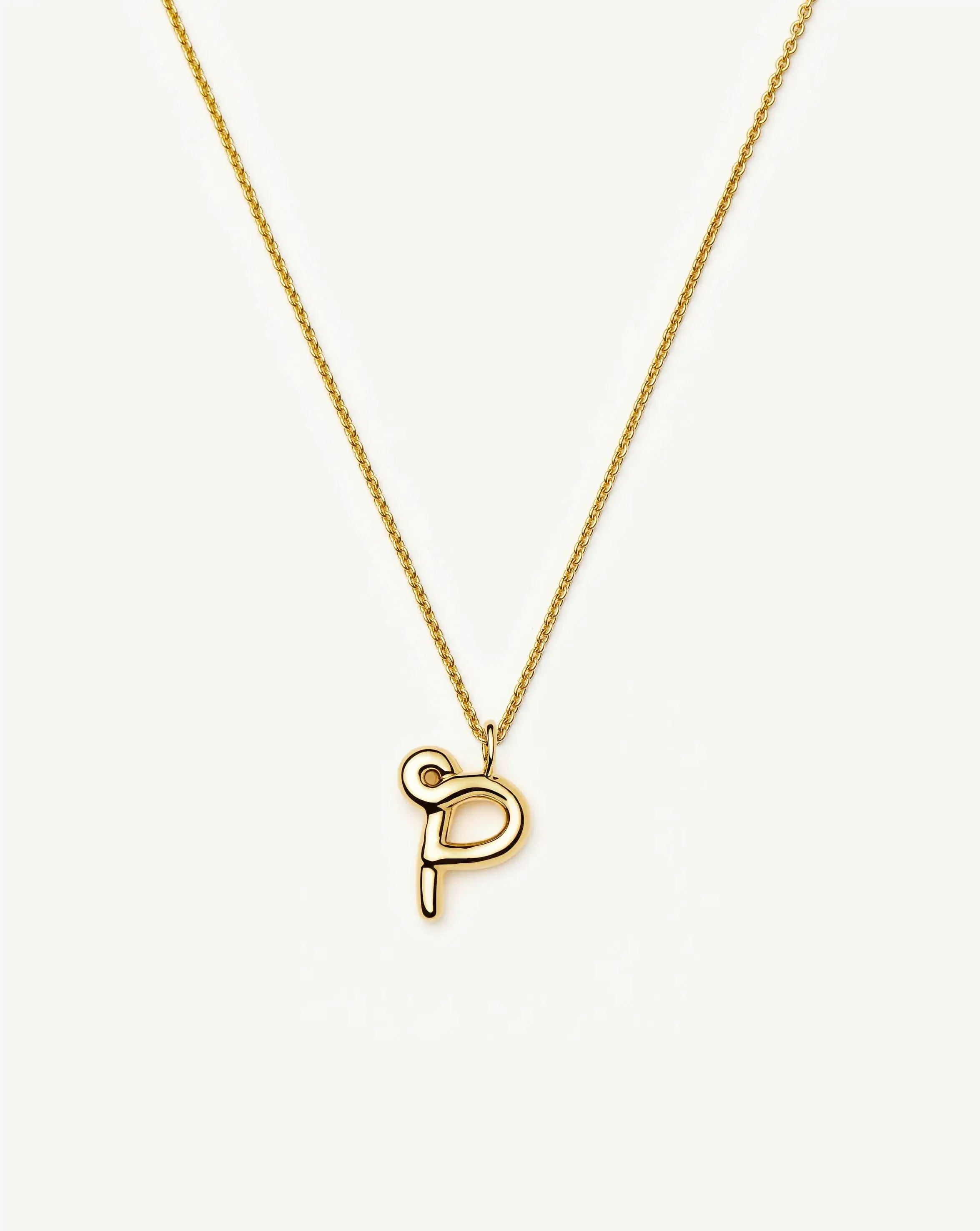 Curly Molten Initial Pendant Necklace - P | 18k Gold Vermeil