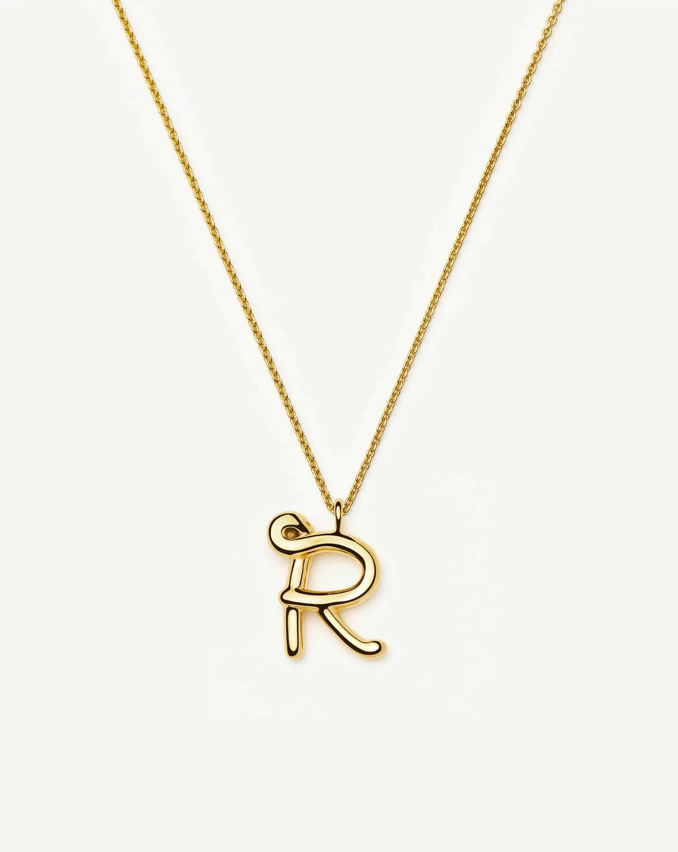 Curly Molten Initial Pendant Necklace - R | 18k Gold Vermeil