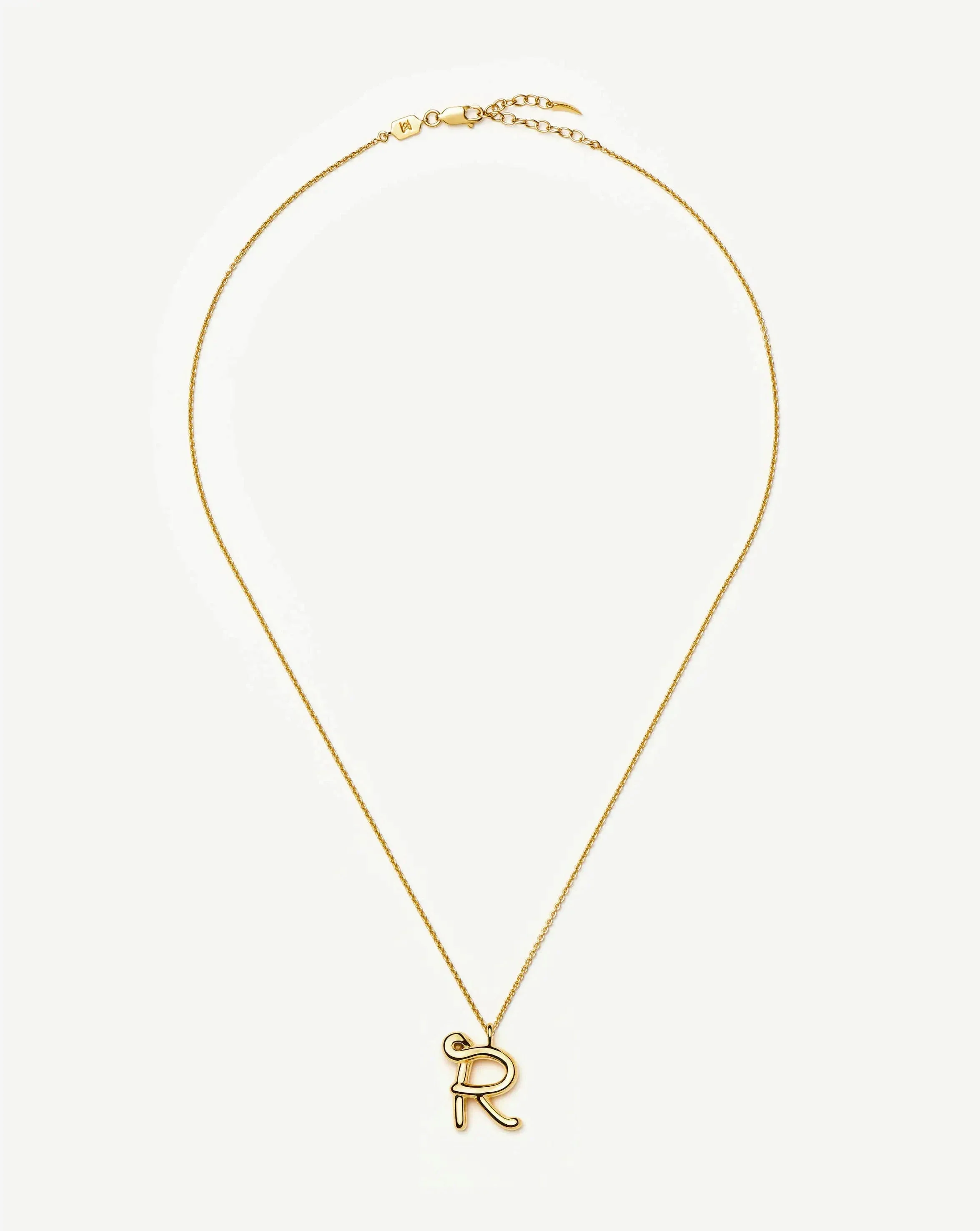Curly Molten Initial Pendant Necklace - R | 18k Gold Vermeil - Image 3