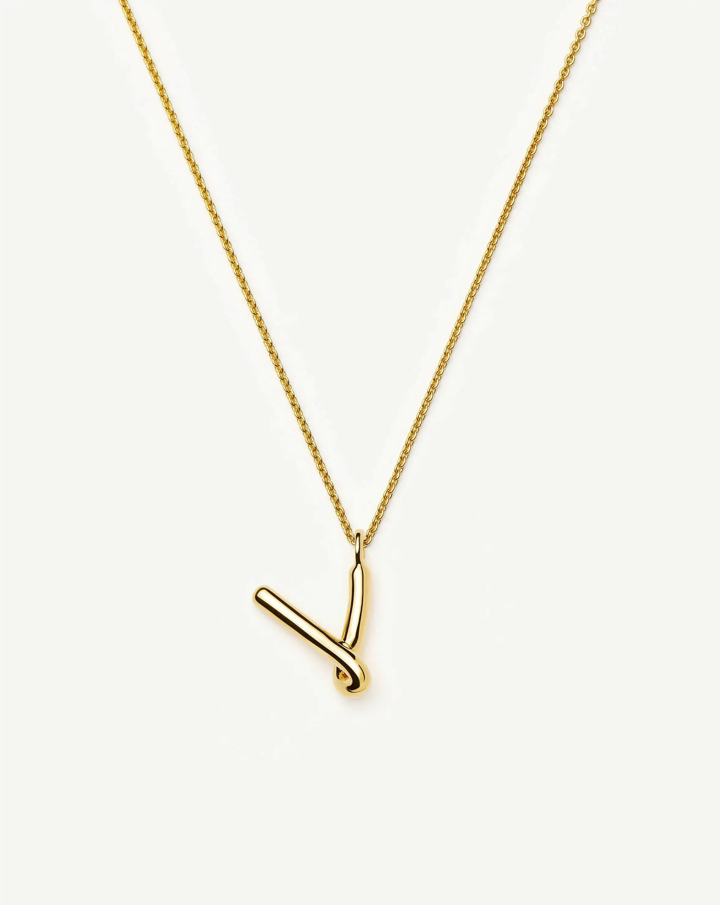 Curly Molten Initial Pendant Necklace - V | 18k Gold Vermeil