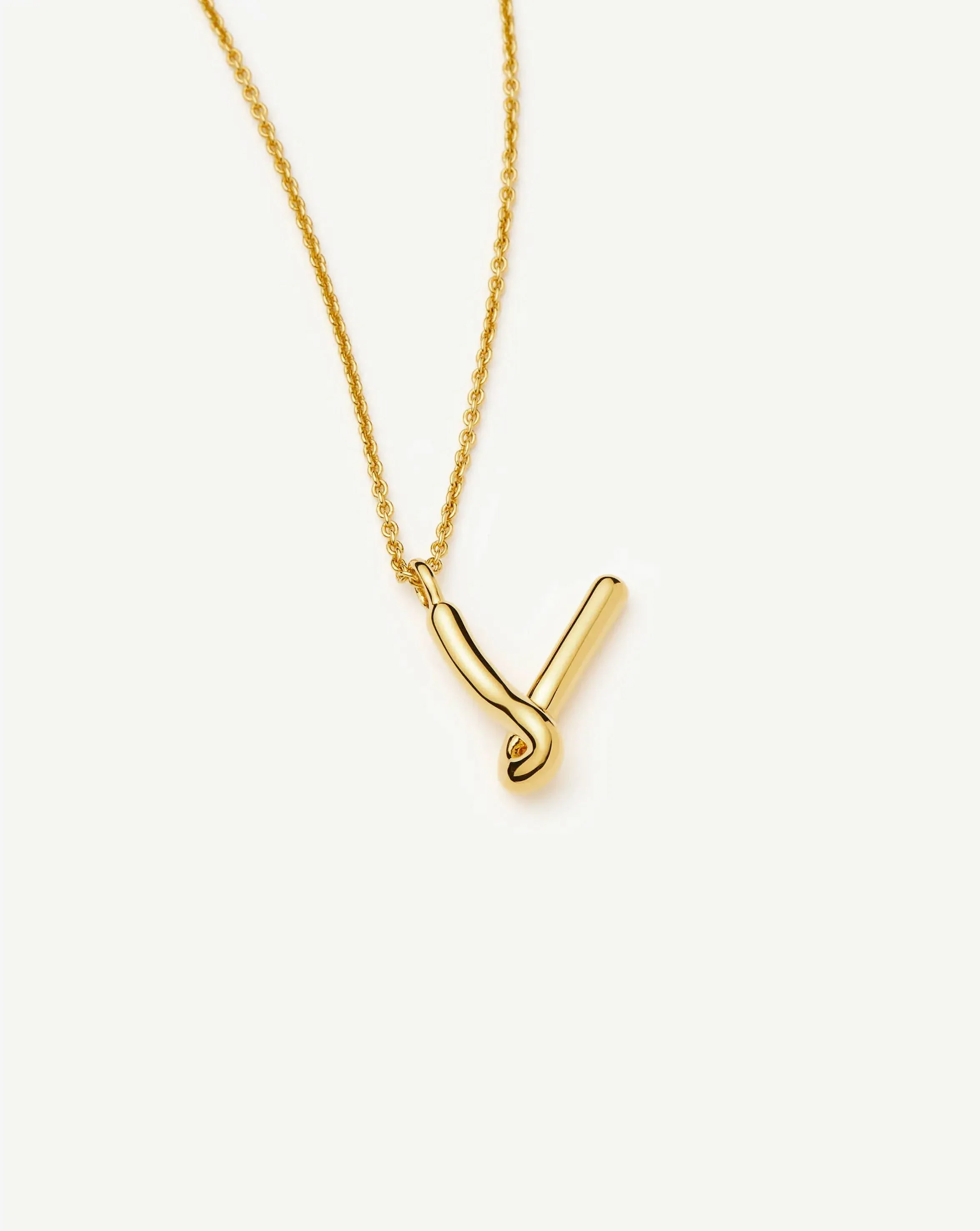 Curly Molten Initial Pendant Necklace - V | 18k Gold Vermeil - Image 2
