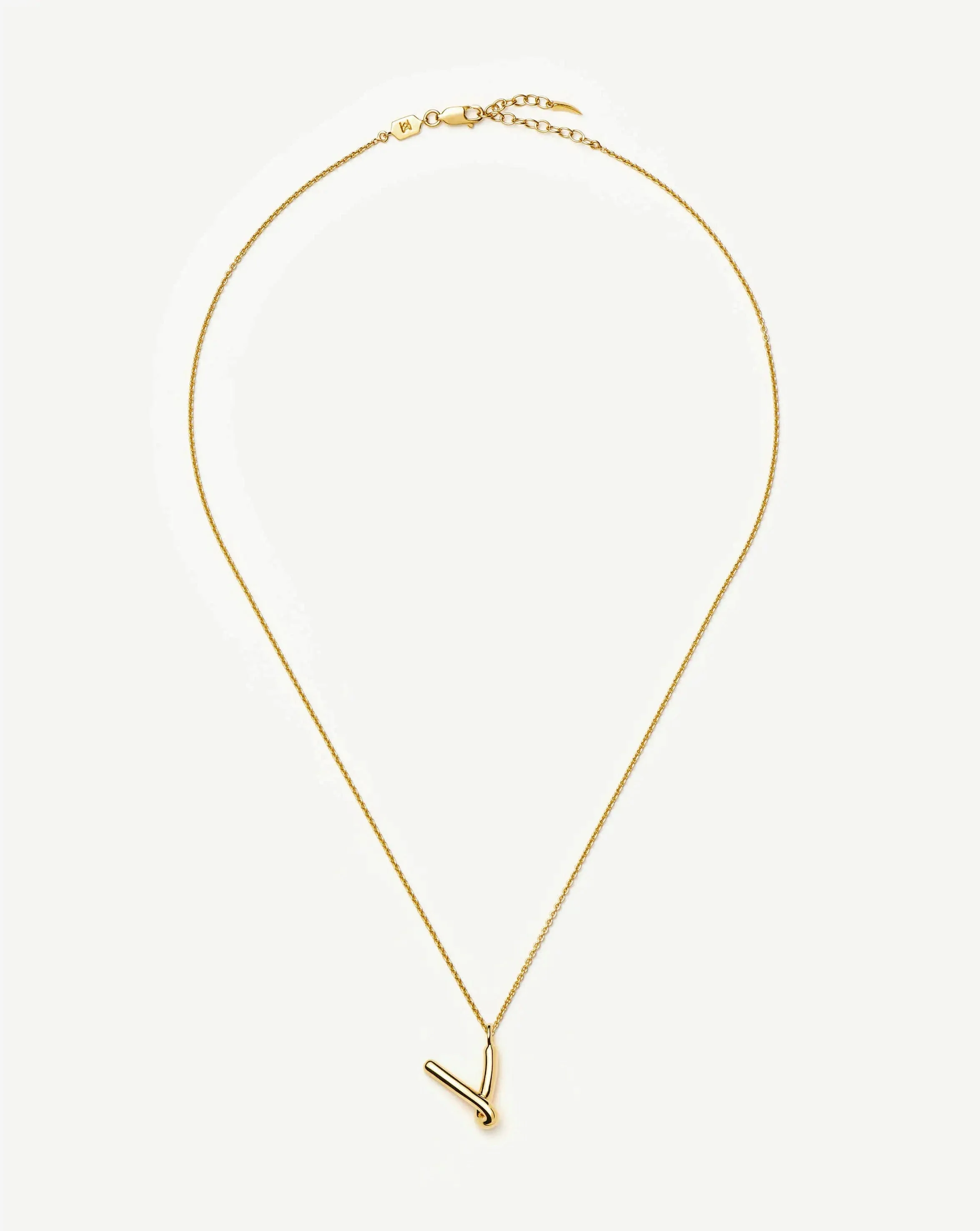 Curly Molten Initial Pendant Necklace - V | 18k Gold Vermeil - Image 3