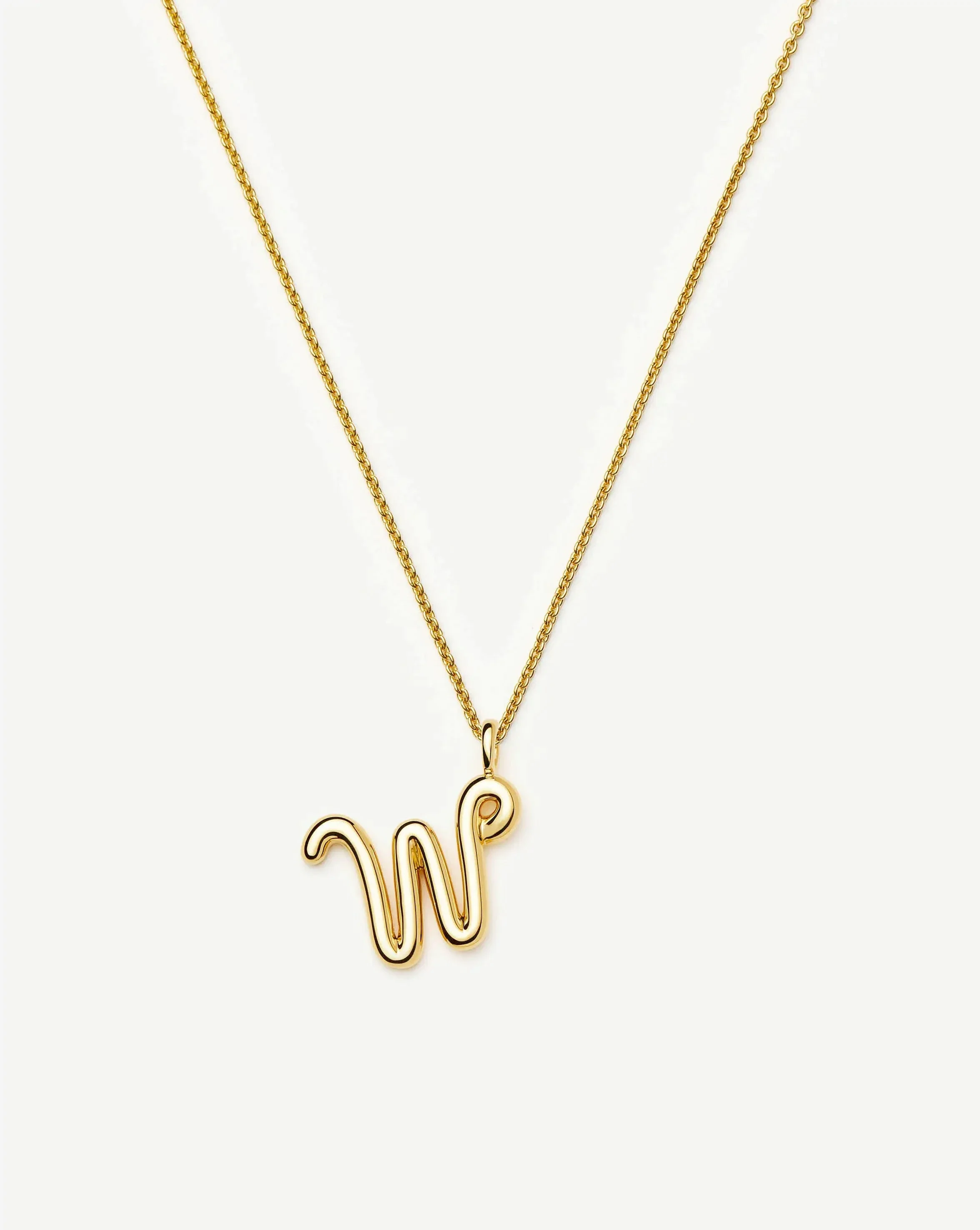 Curly Molten Initial Pendant Necklace - W | 18k Gold Vermeil