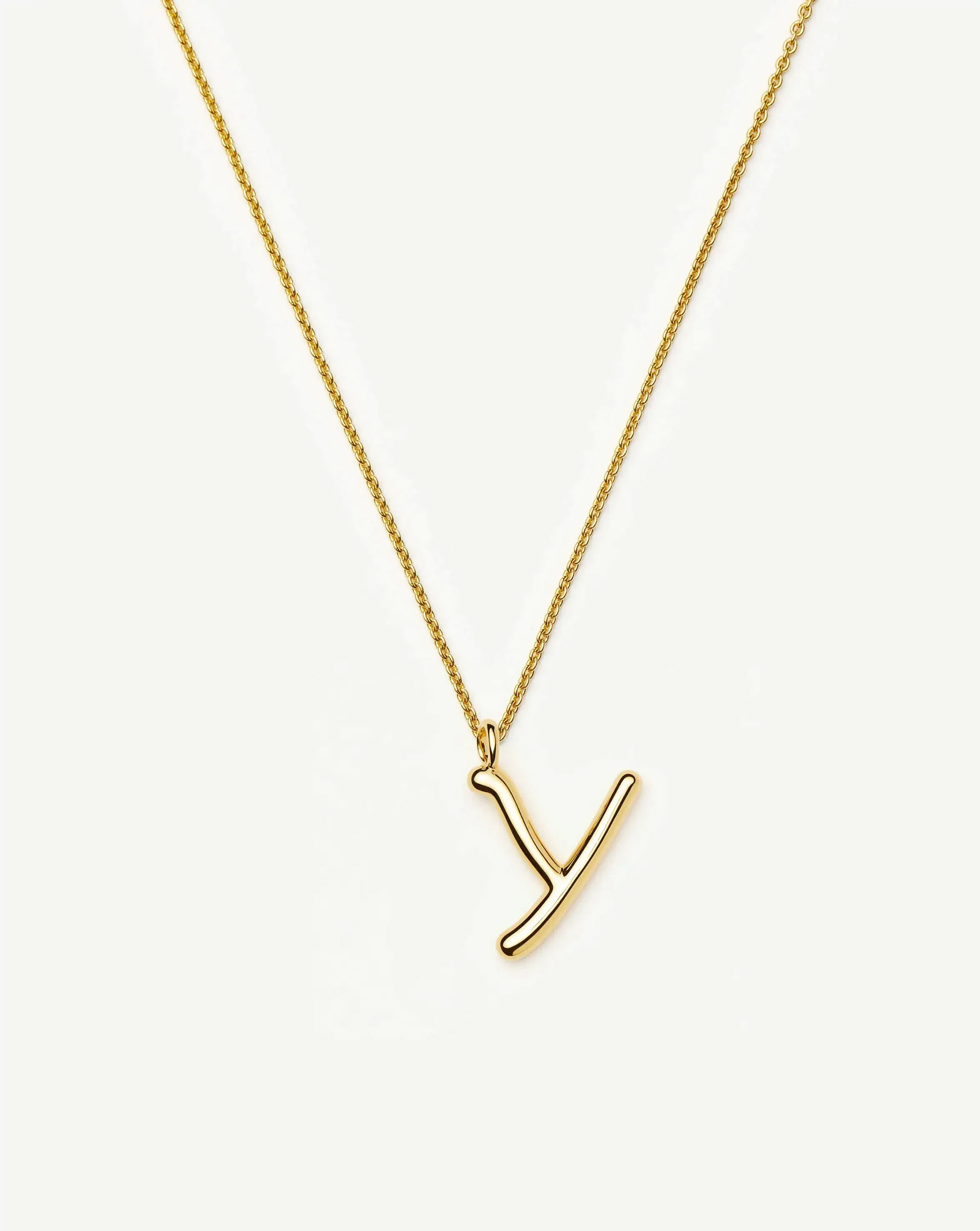 Curly Molten Initial Pendant Necklace - Y | 18k Gold Vermeil