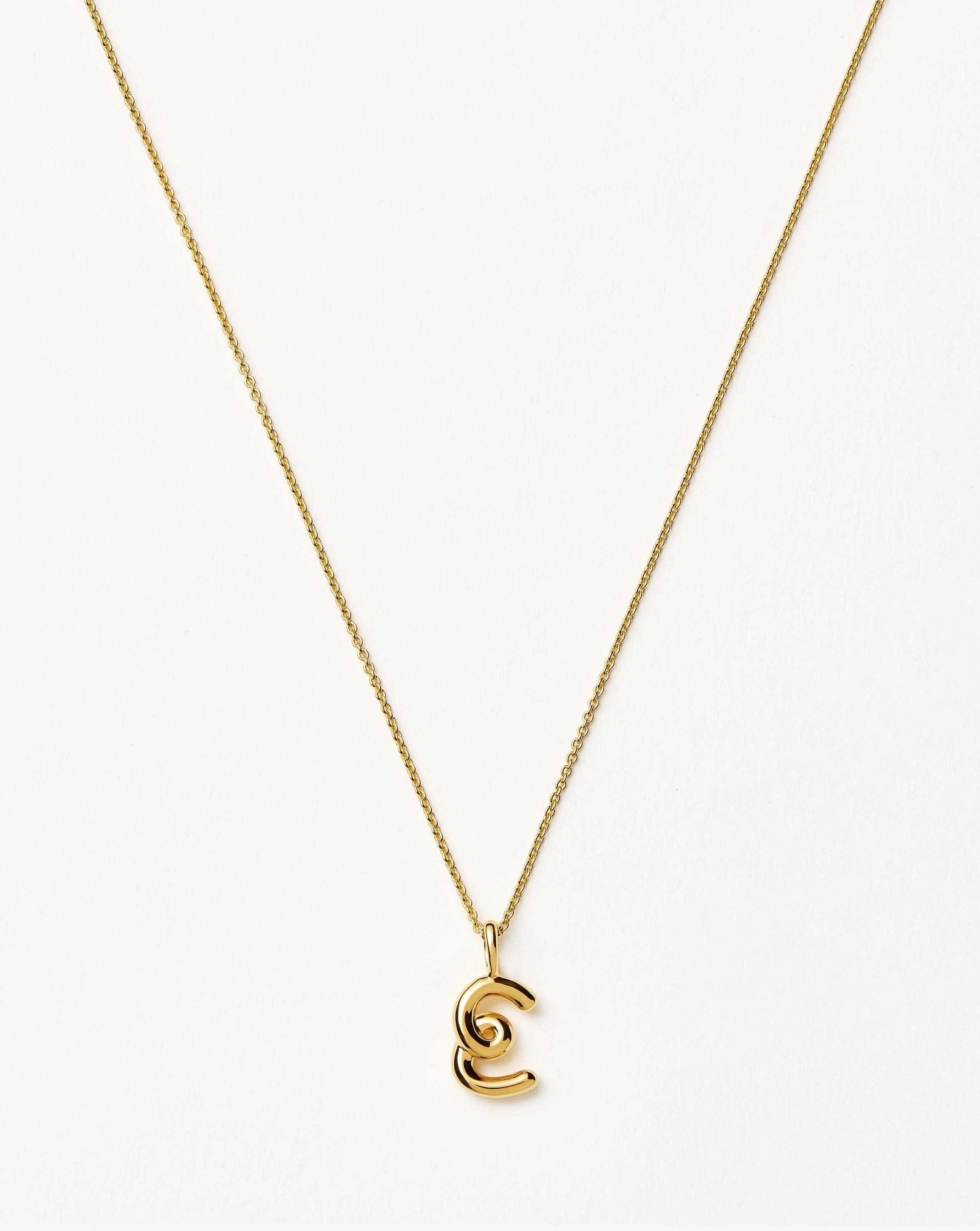 Curly Molten Mini Initial Necklace - E | 18k Gold Vermeil