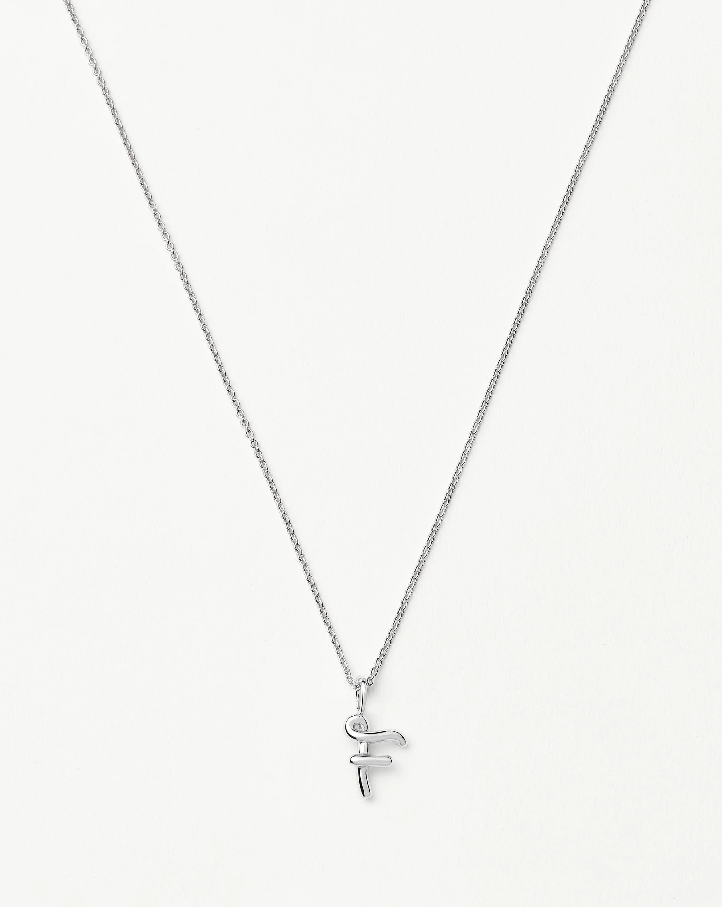 Curly Molten Mini Initial Necklace - F |Sterling Silver