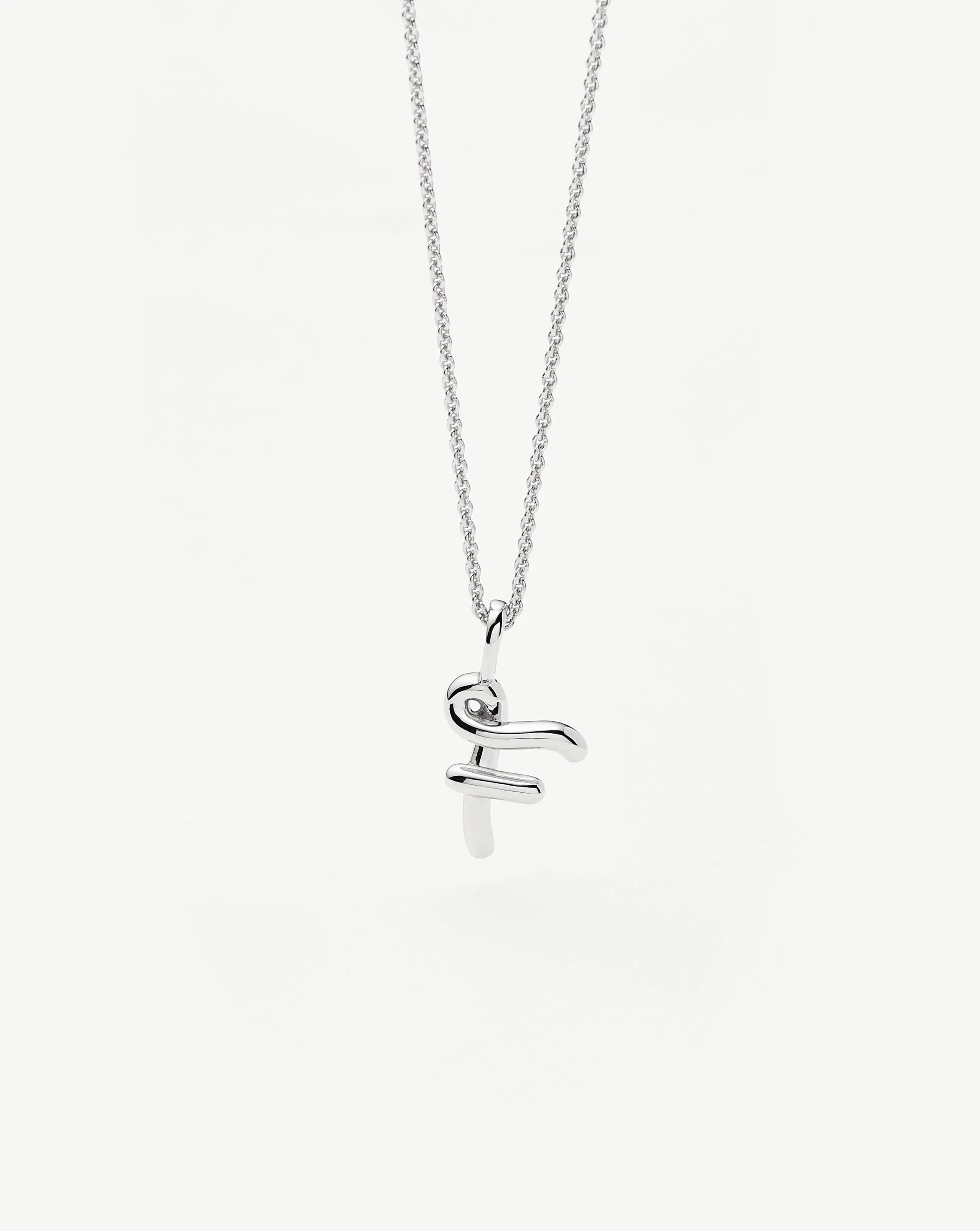 Curly Molten Mini Initial Necklace - F |Sterling Silver - Image 2