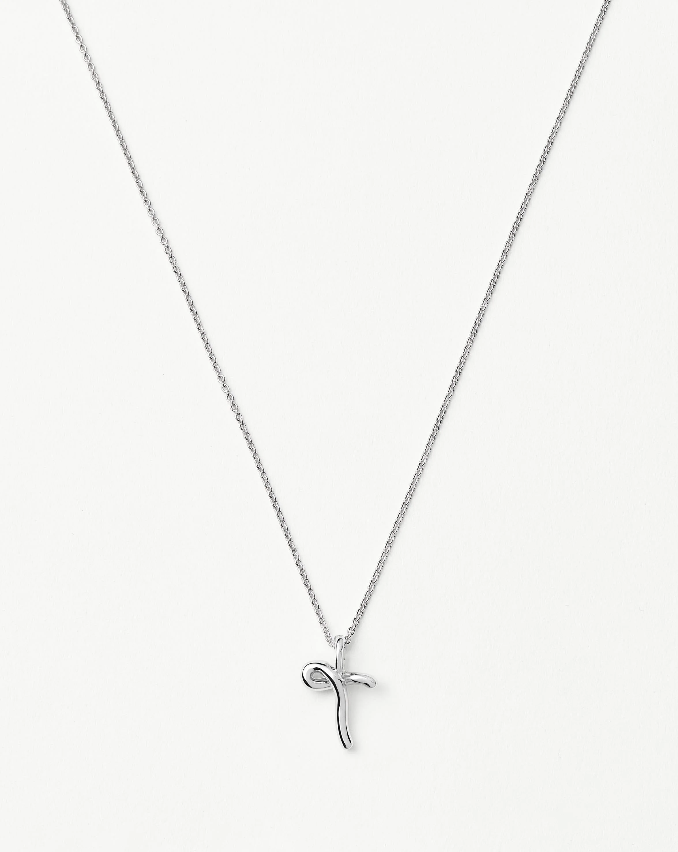 Curly Molten Mini Initial Necklace - T | Sterling Silver