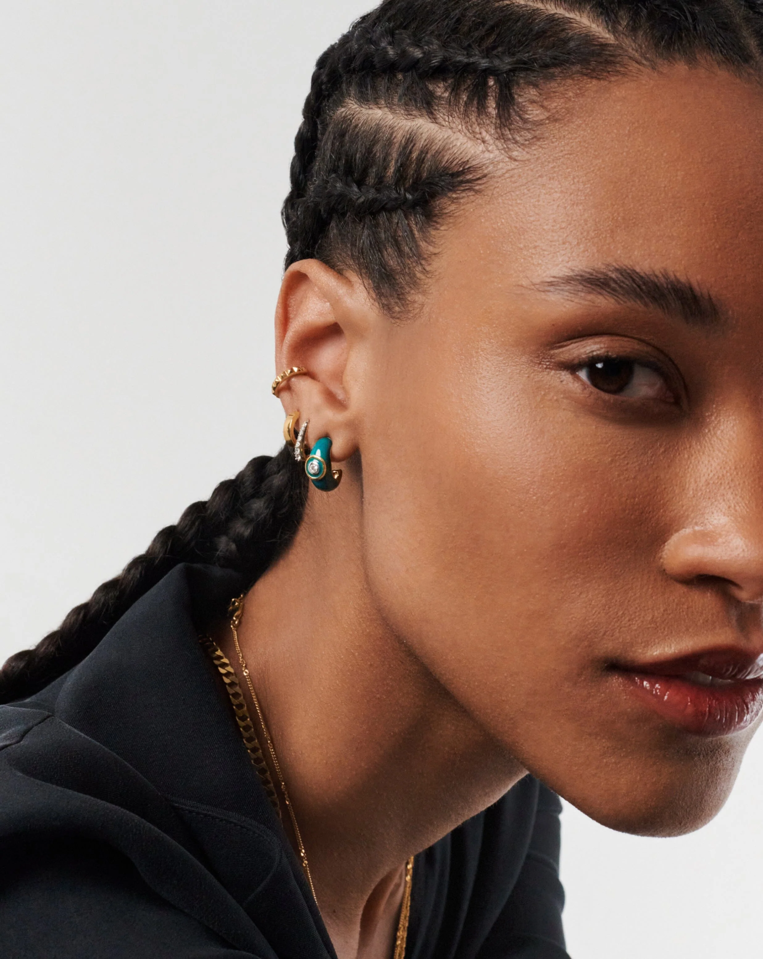 Enamel & Stone Dome Small Hoop Earrings - Image 3