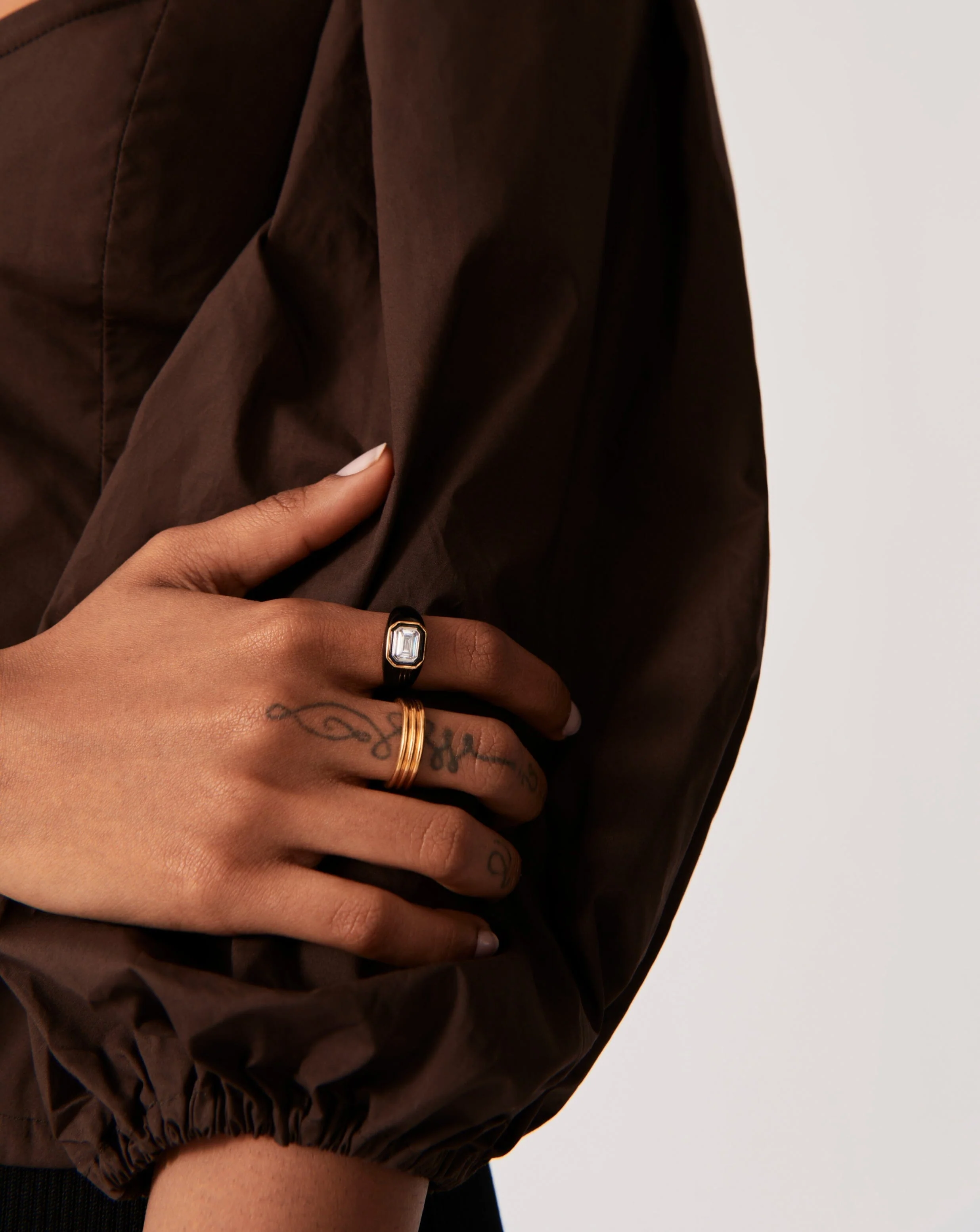 Enamel & Stone Dome Statement Ring | 18k Gold Vermeil/Black - Image 3
