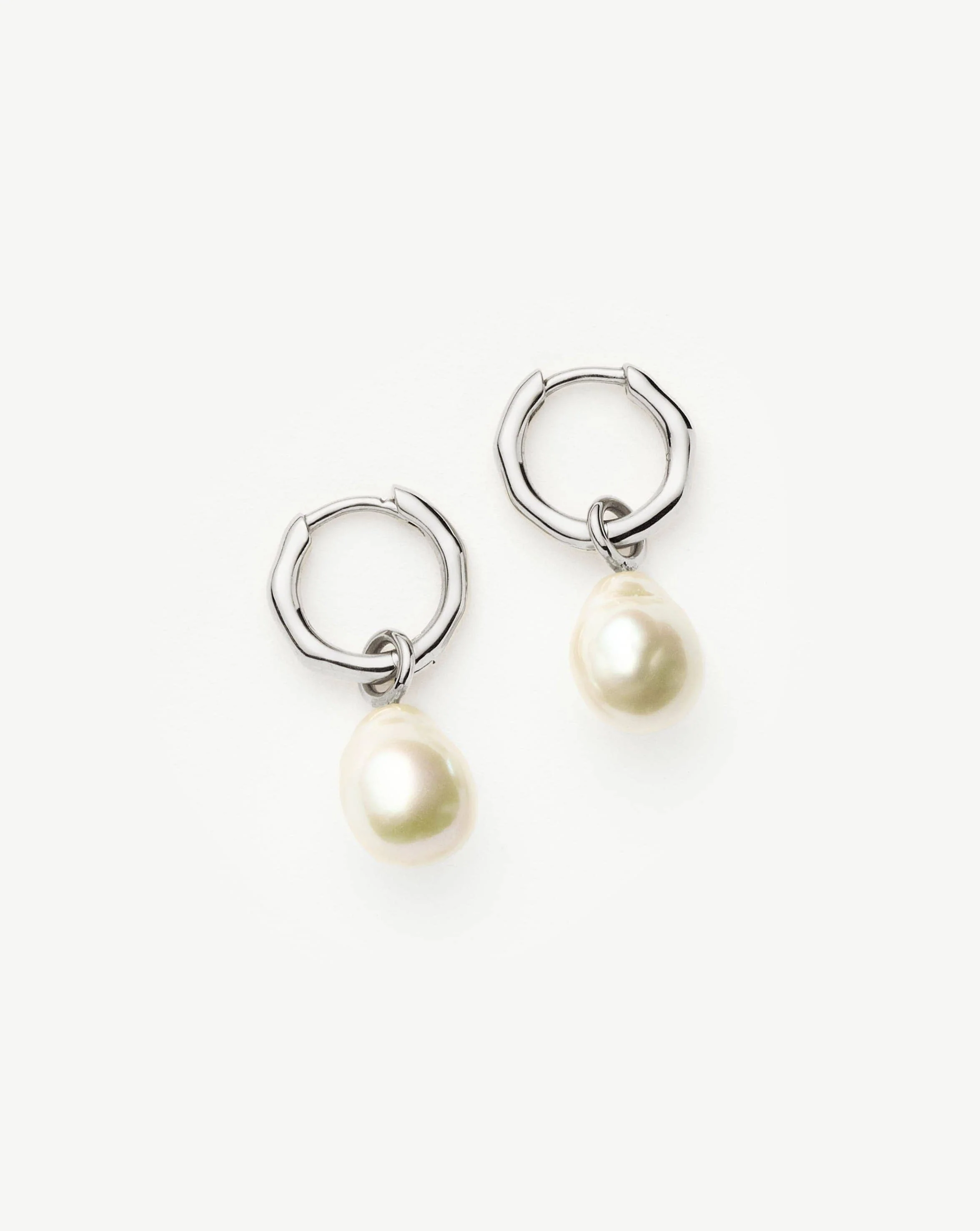 Solid Gold Baroque Pearl Organic Hoop Earrings | 14k Solid White Gold/Pearl