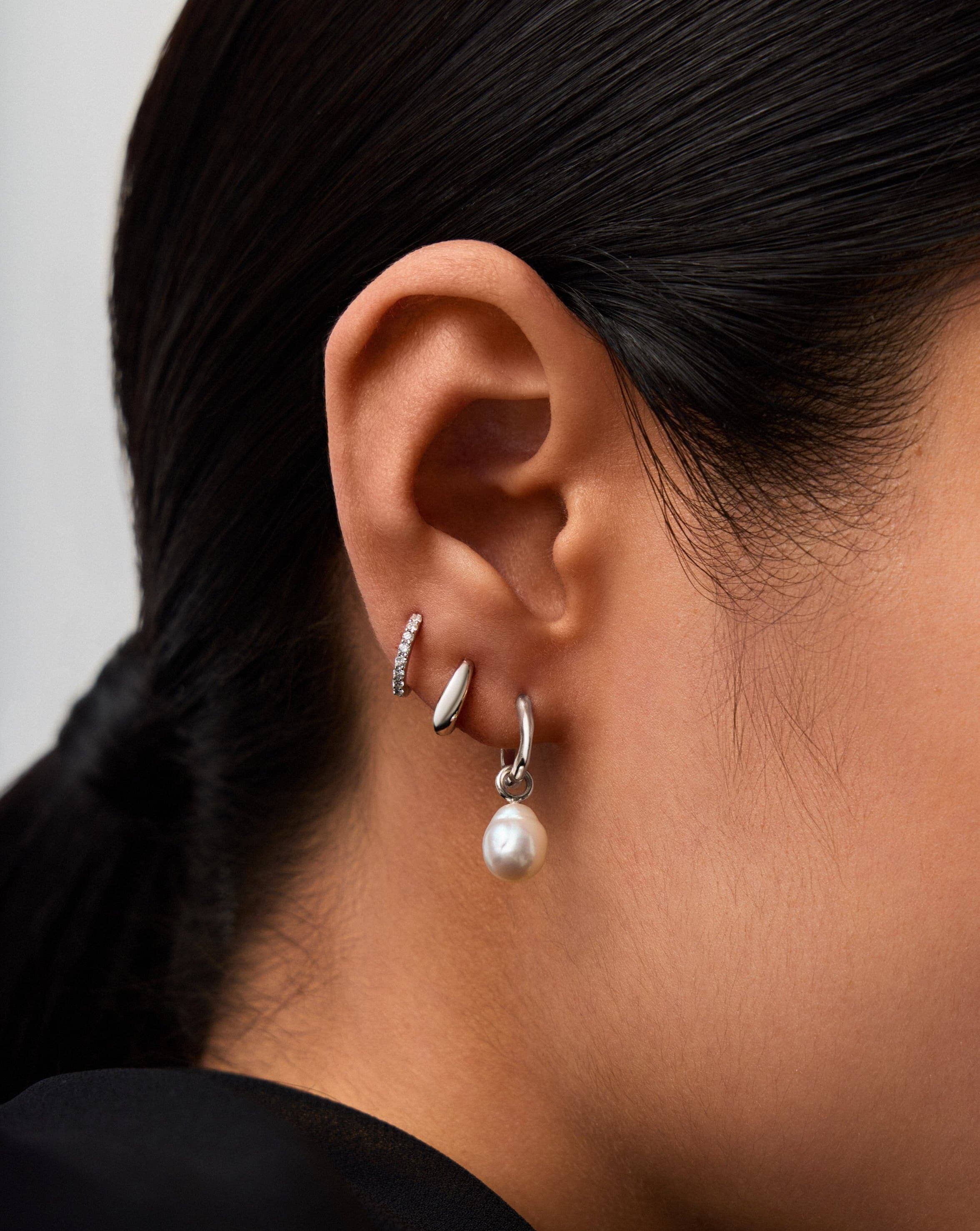 Solid Gold Baroque Pearl Organic Hoop Earrings | 14k Solid White Gold/Pearl - Image 3