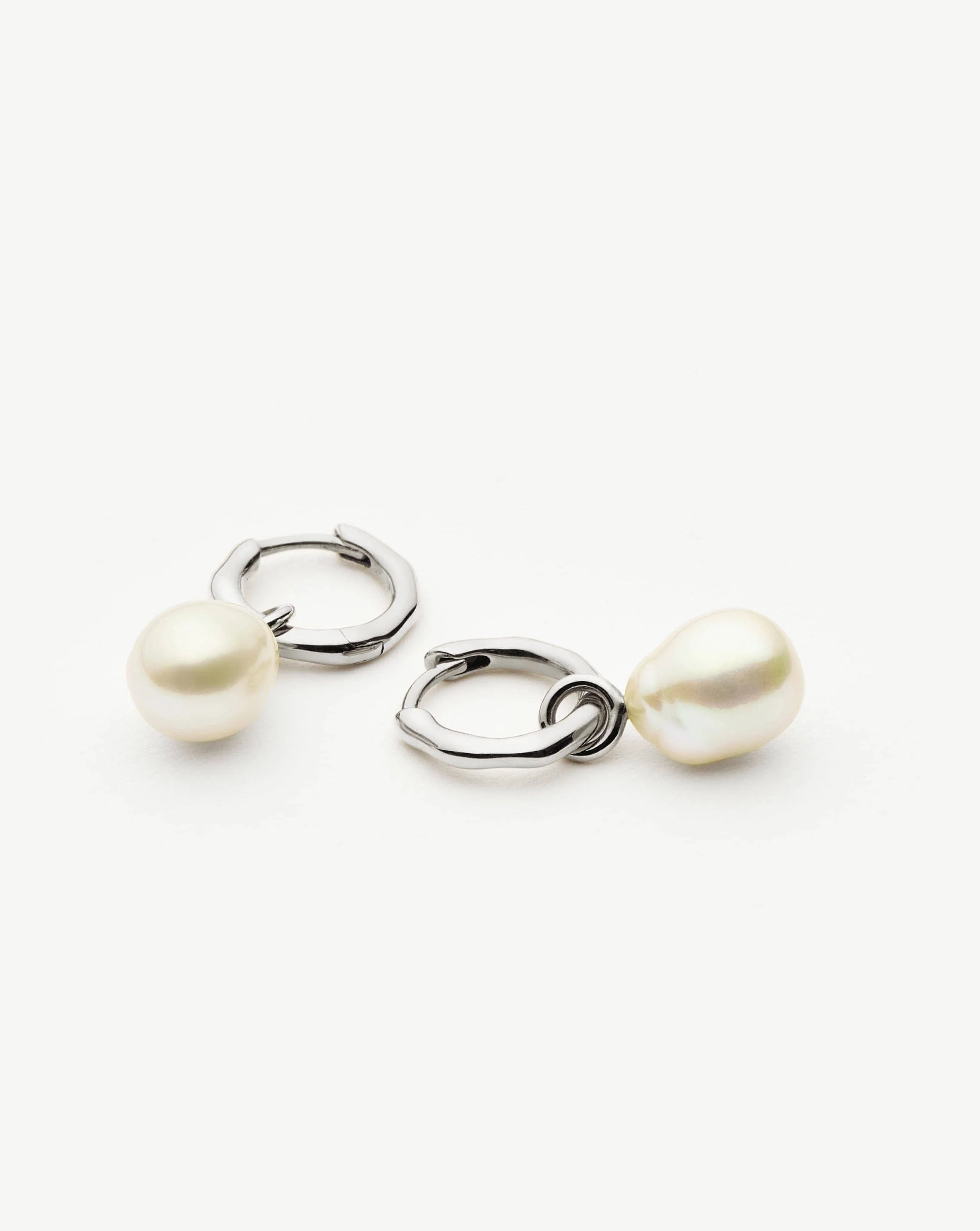 Solid Gold Baroque Pearl Organic Hoop Earrings | 14k Solid White Gold/Pearl - Image 5