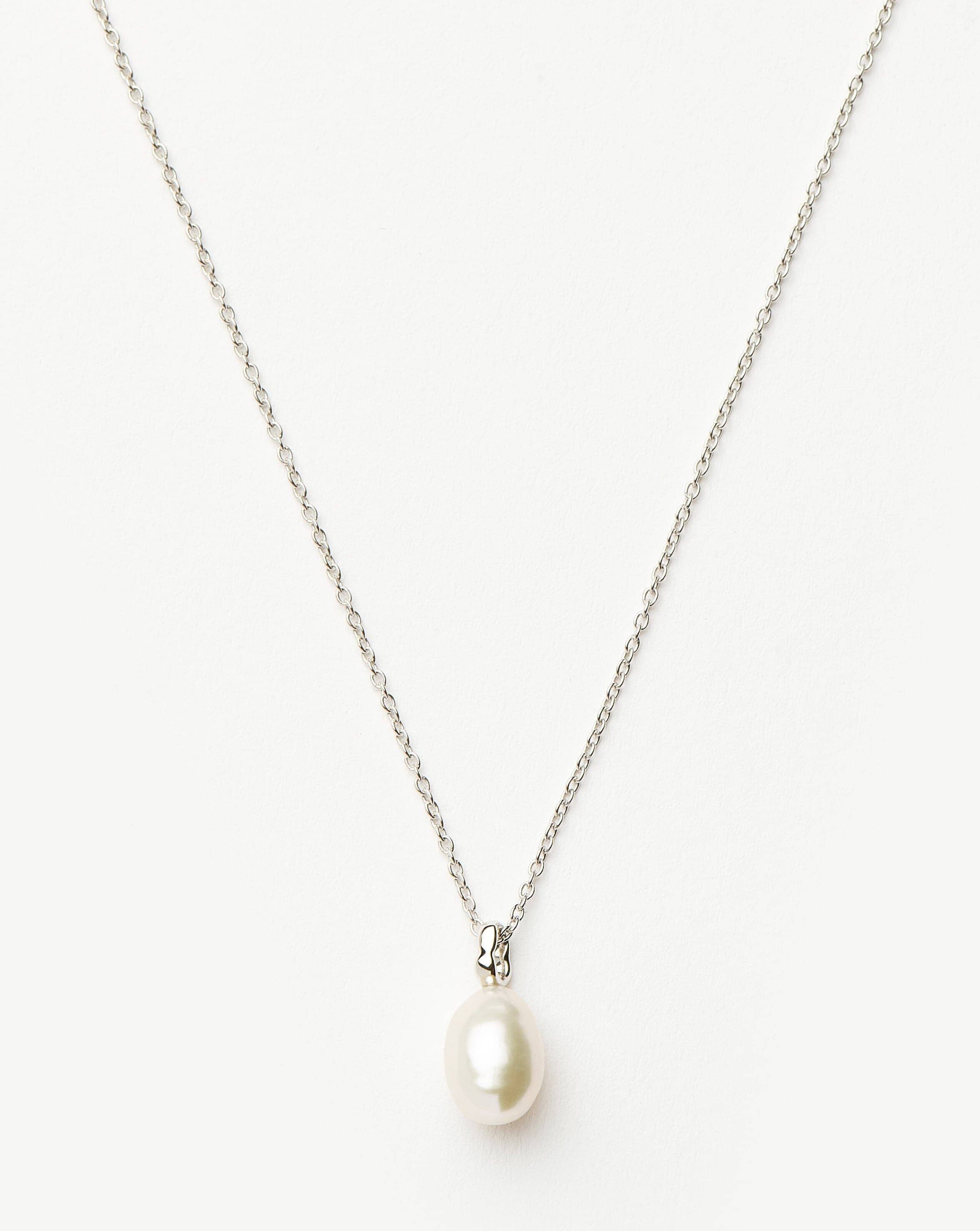 Solid Gold Baroque Pearl Organic Pendant Necklace | 14k Solid White Gold/Pearl