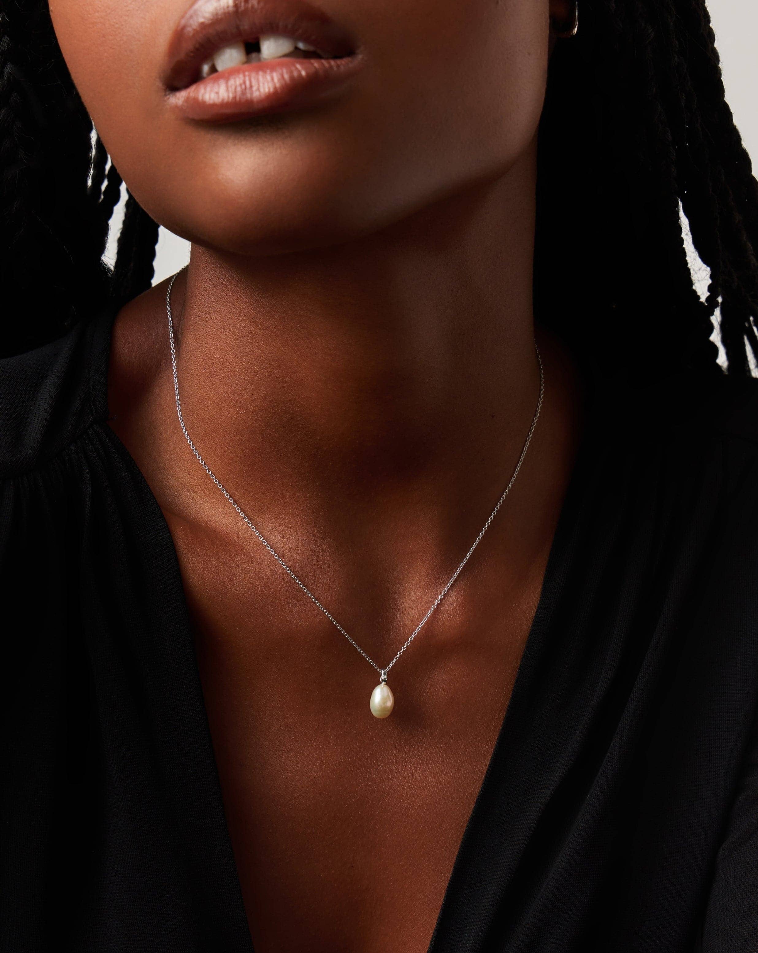 Solid Gold Baroque Pearl Organic Pendant Necklace | 14k Solid White Gold/Pearl - Image 2