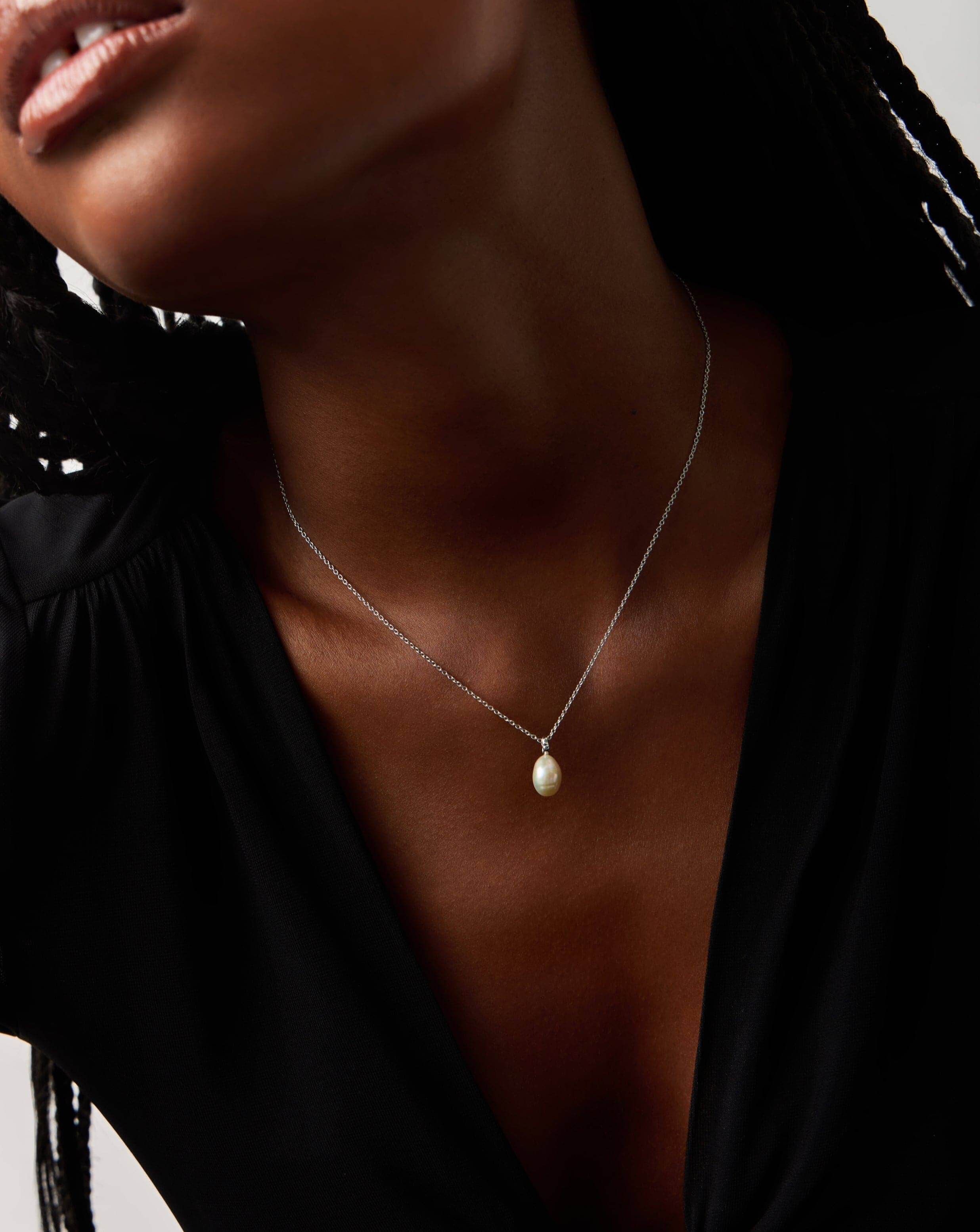 Solid Gold Baroque Pearl Organic Pendant Necklace | 14k Solid White Gold/Pearl - Image 3