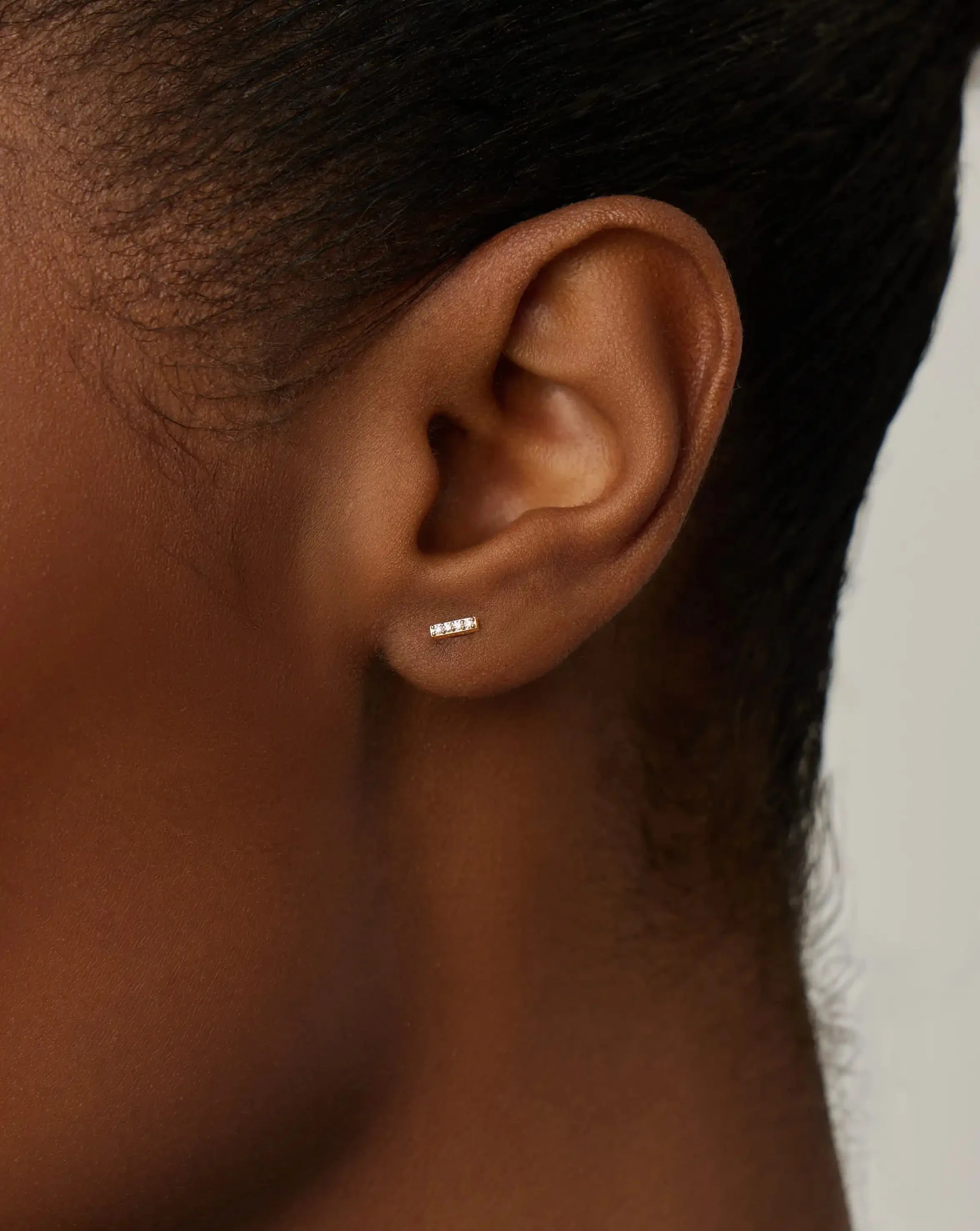 Solid Gold Diamond Bar Flat Back Stud Earring | 14k Yellow Gold/Diamond - Image 2
