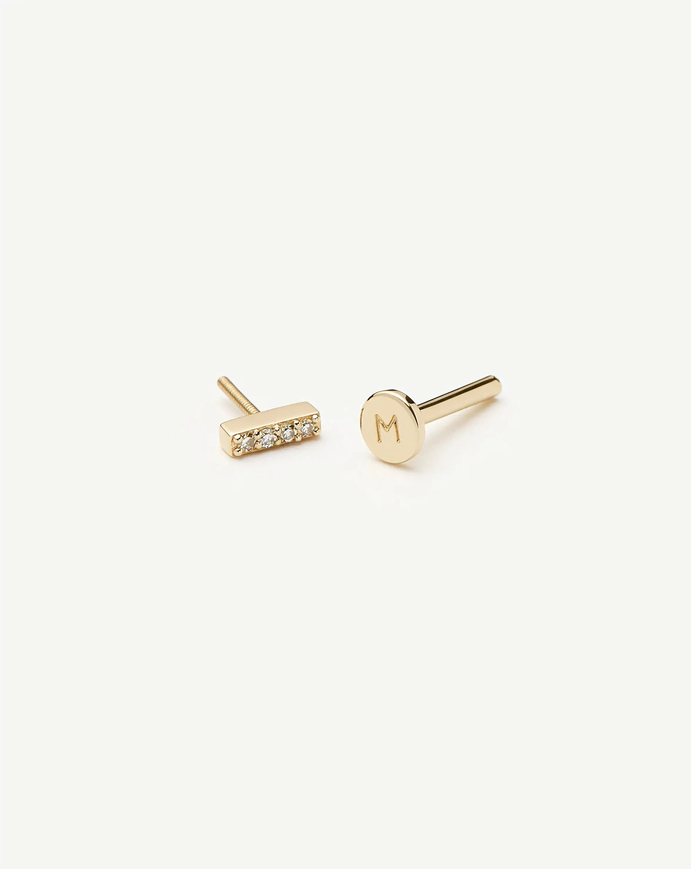 Solid Gold Diamond Bar Flat Back Stud Earring | 14k Yellow Gold/Diamond - Image 4