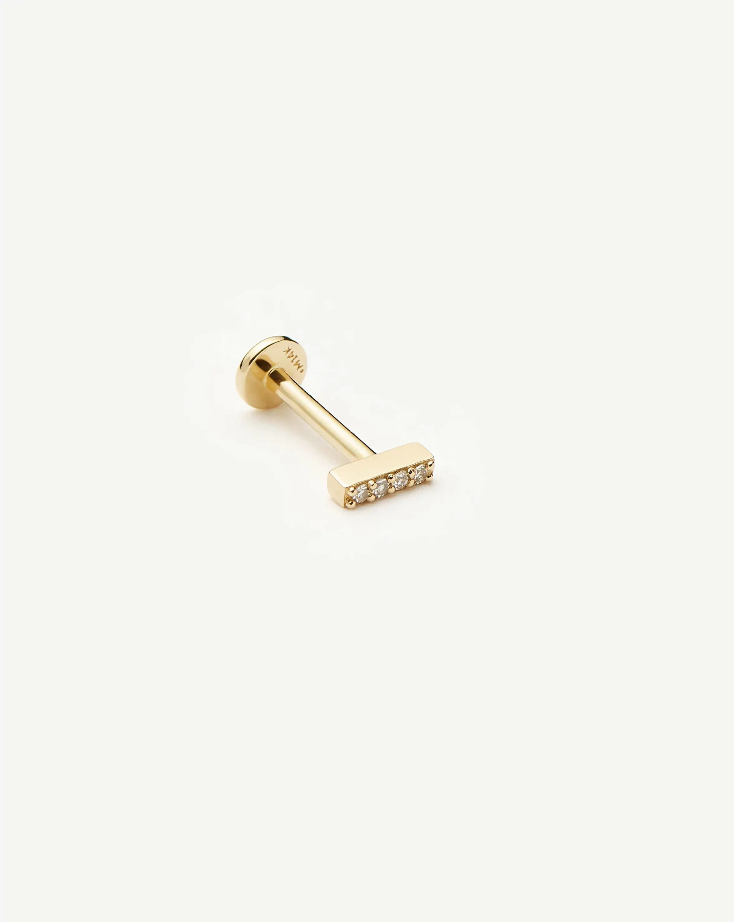 Solid Gold Diamond Bar Flat Back Stud Earring | 14k Yellow Gold/Diamond - Image 7
