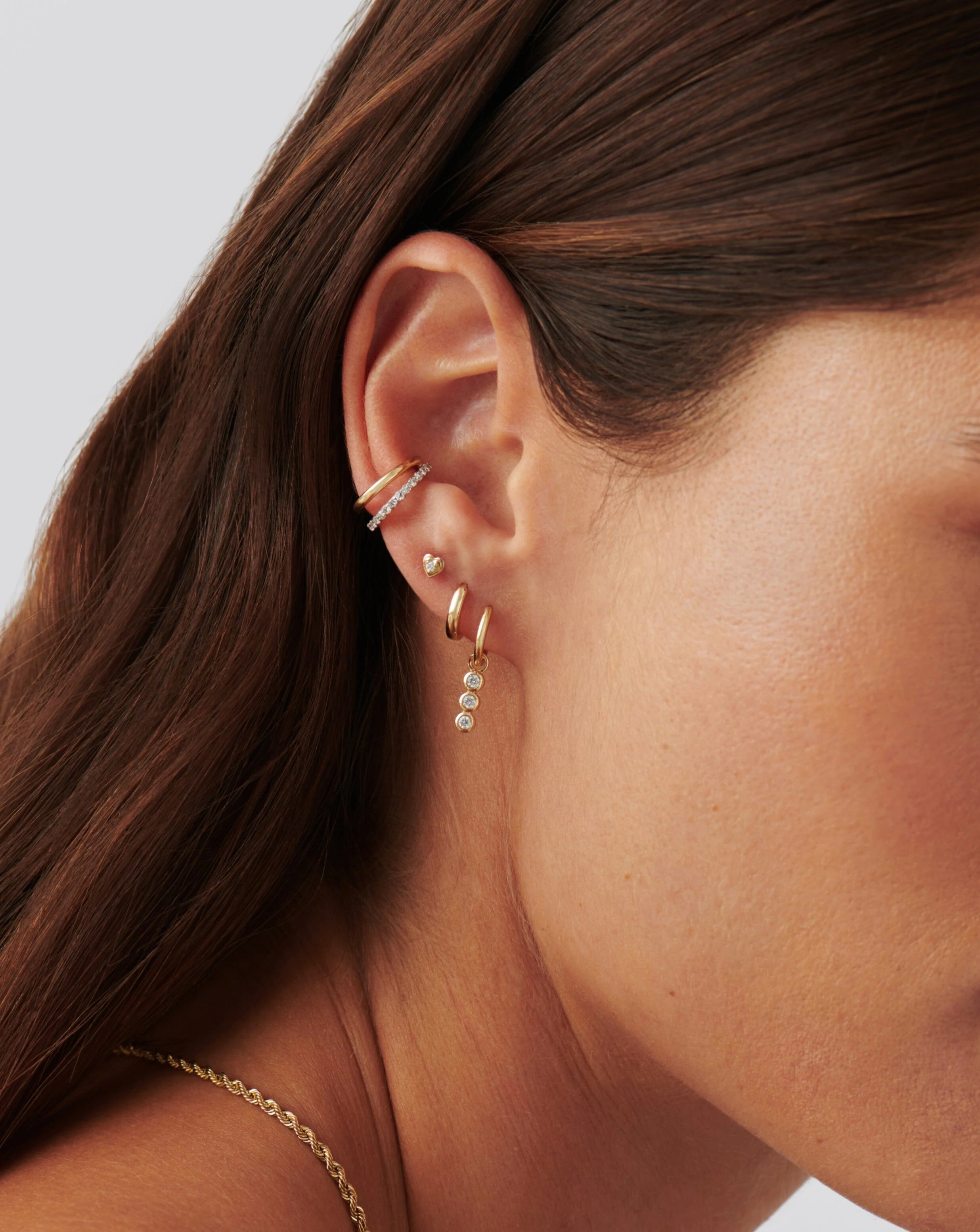 Solid Gold Diamond Charm Hoop Earrings - Image 3